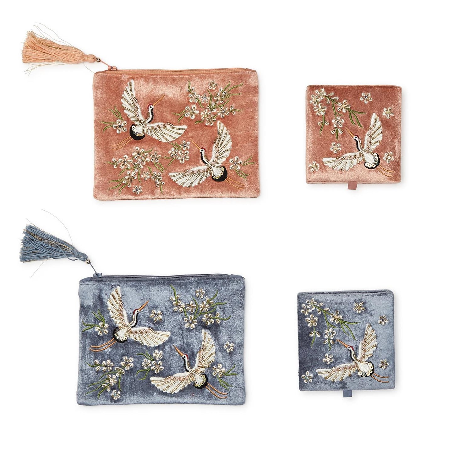 Heron Embellished Pouch - Steel Blue - La De Da