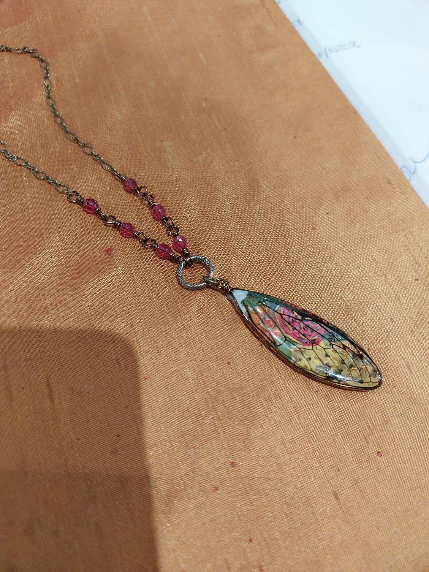 Cicada Wing on Pewter Chain Beaded Necklace * N206