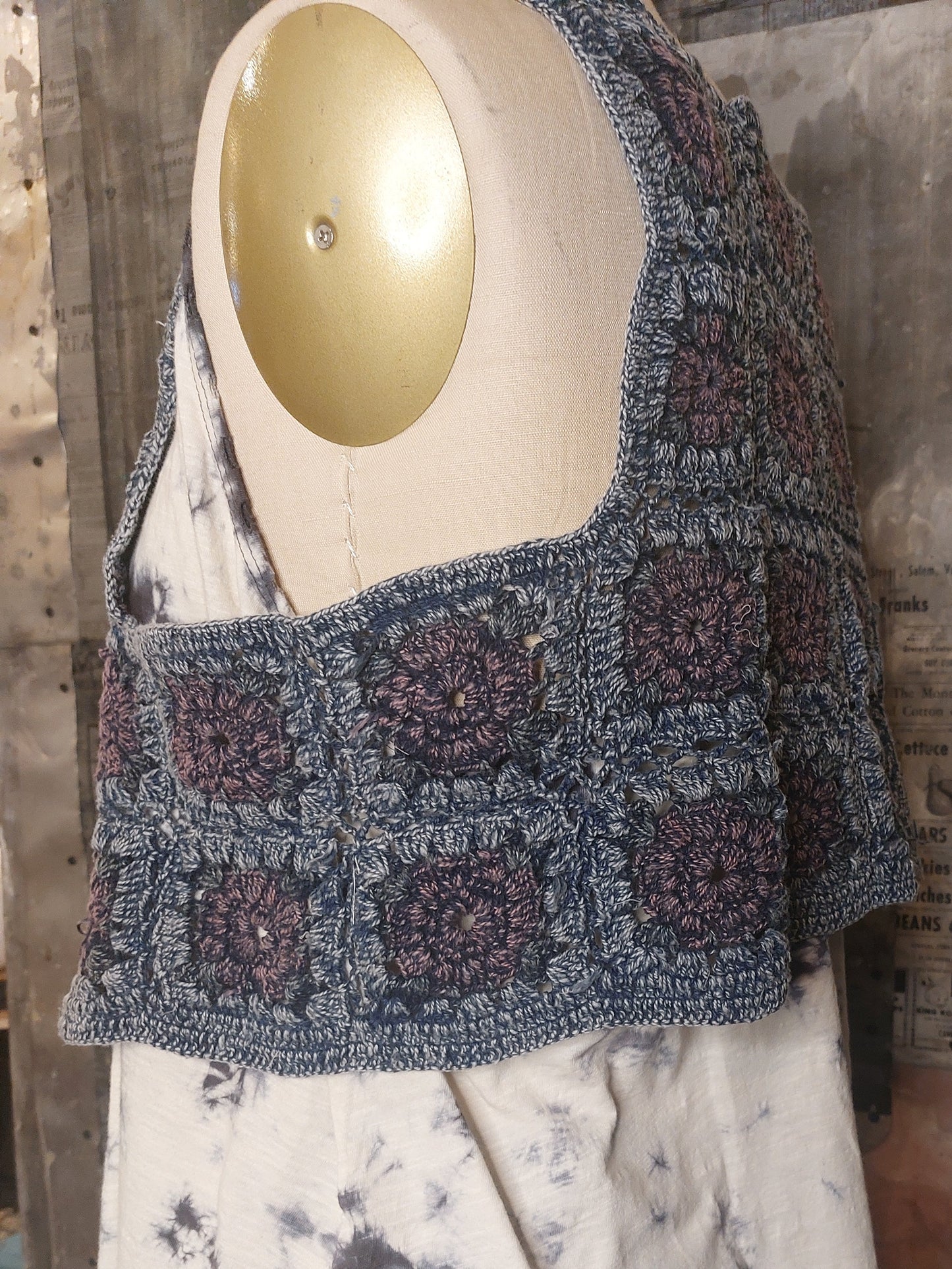 Crochet Short Vest - Denim Blue