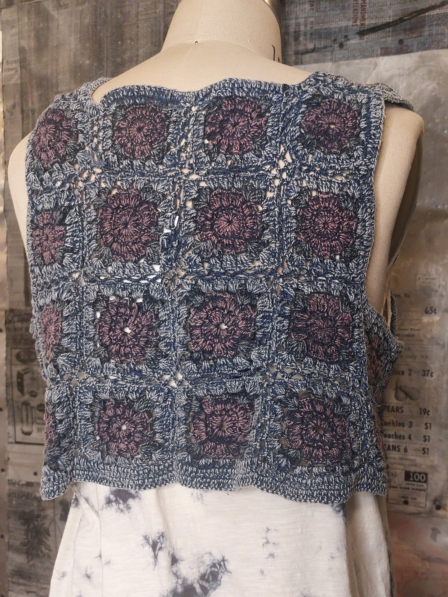 Crochet Short Vest - Denim Blue