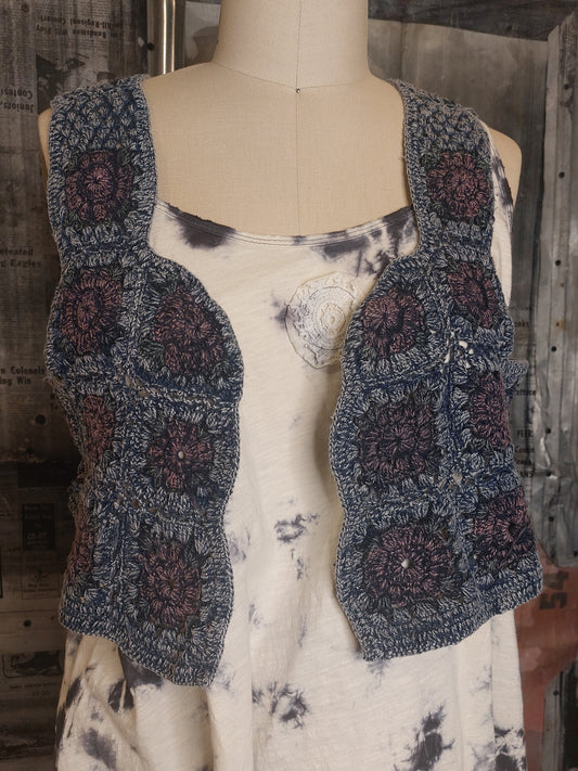 Crochet Short Vest - Denim Blue