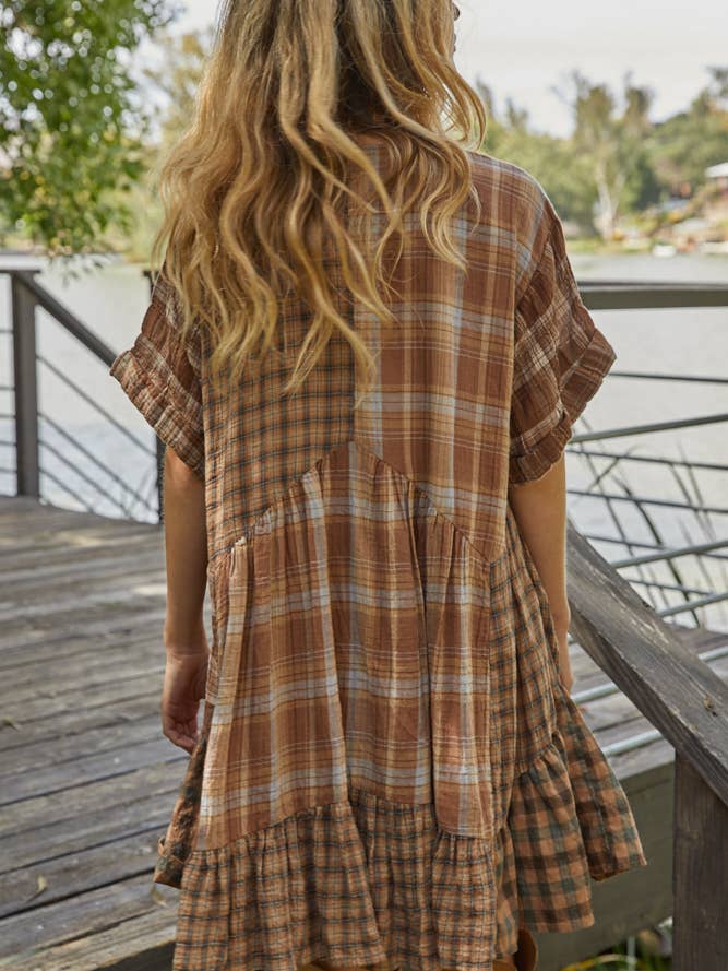 Mixed Plaid Cotton Tunic Dress - La De Da