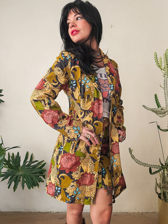 Wild child floral corduroy midi jacket-cheetah
