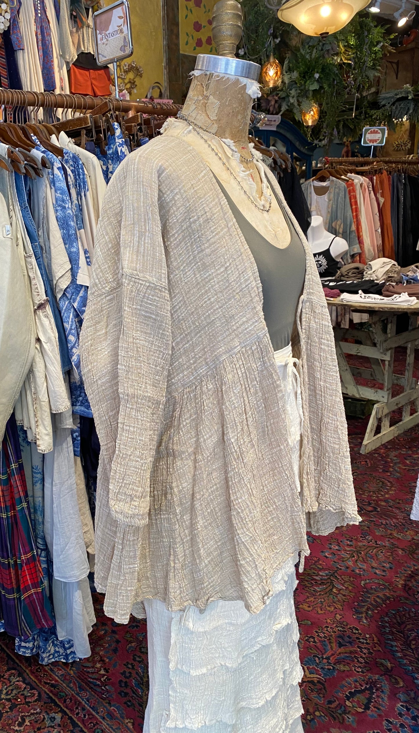 High-Lo Jacket With Ties - Natural