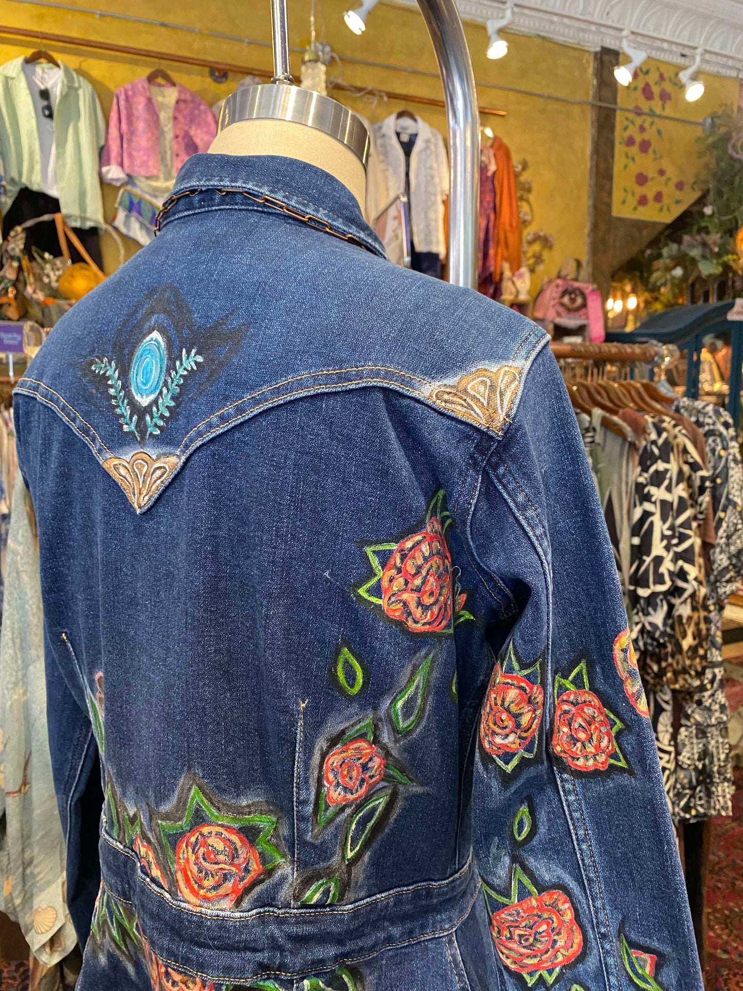 Floral Wrangler Blue Denim Short Dress -Chelsea Dudley Art*