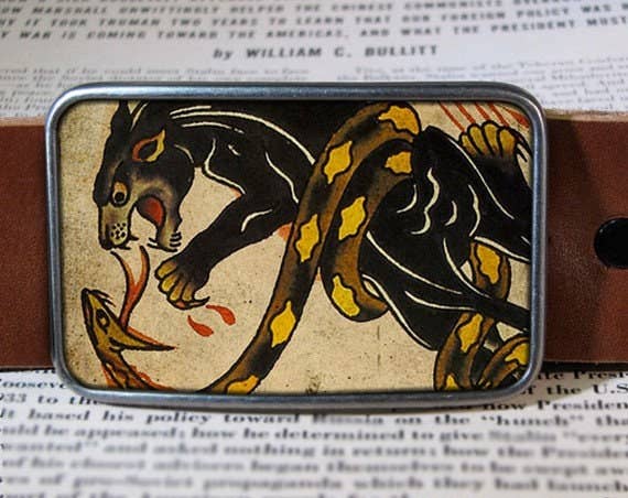 Panther Fight Tattoo Belt Buckle
