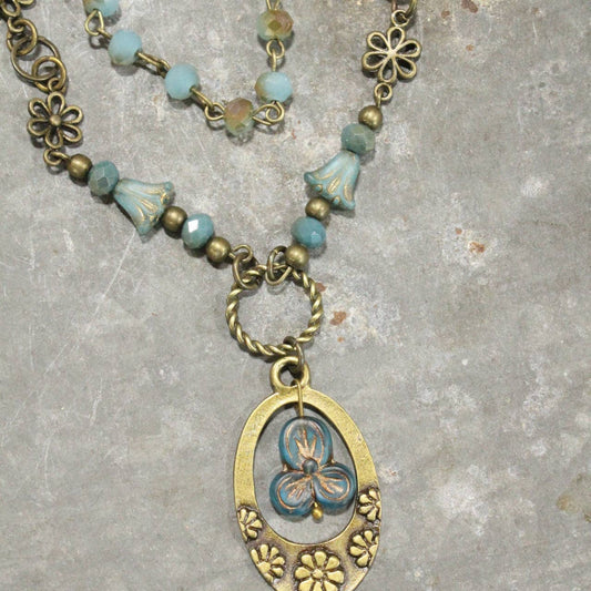 Groovy Flower Power Blue Layered Necklace