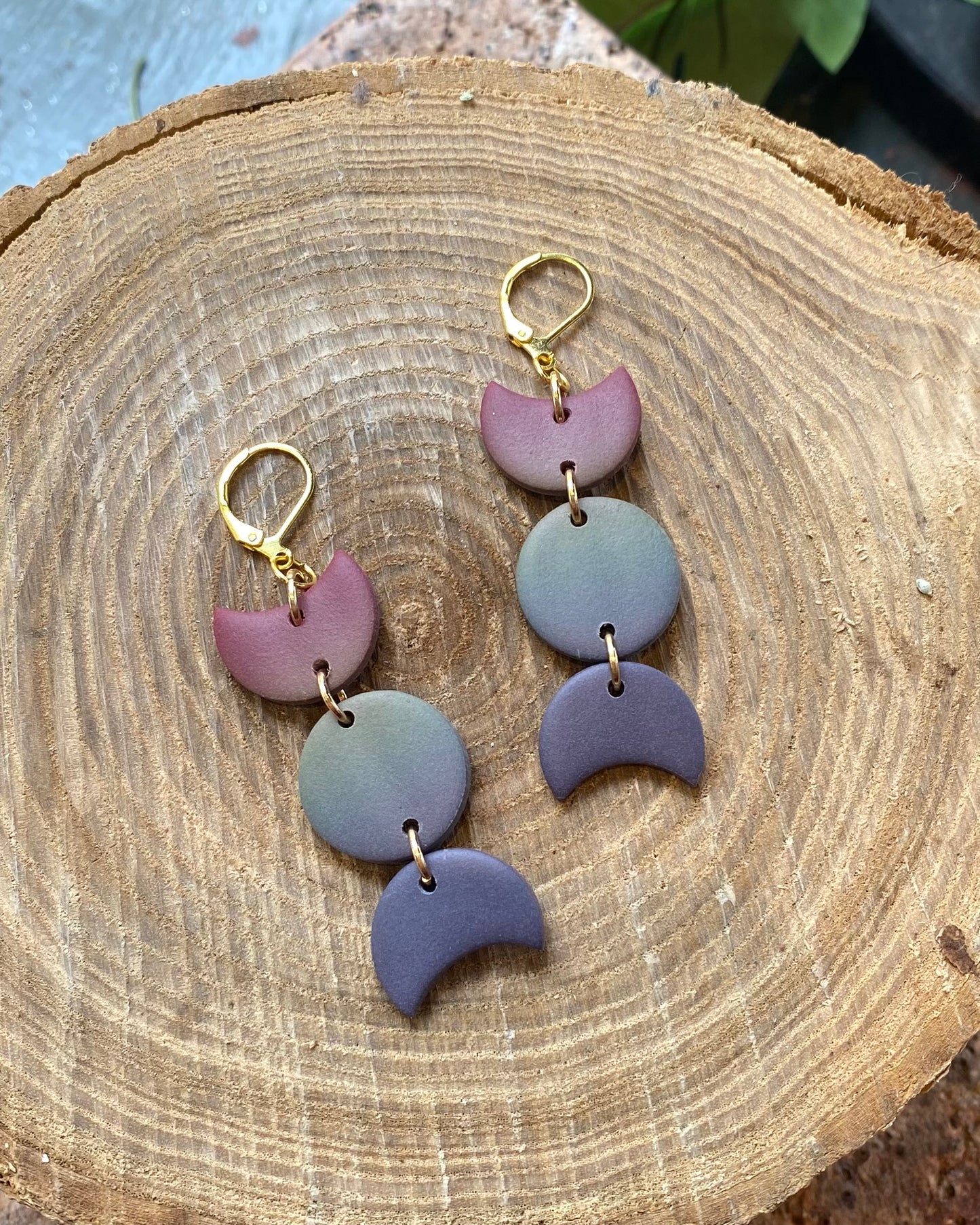 Triple Goddess Moon Dangles - Dark Rainbow *E04