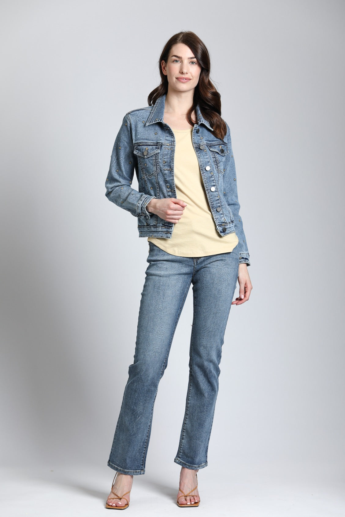 Cross Embroidered Jean Jacket - Indigo
