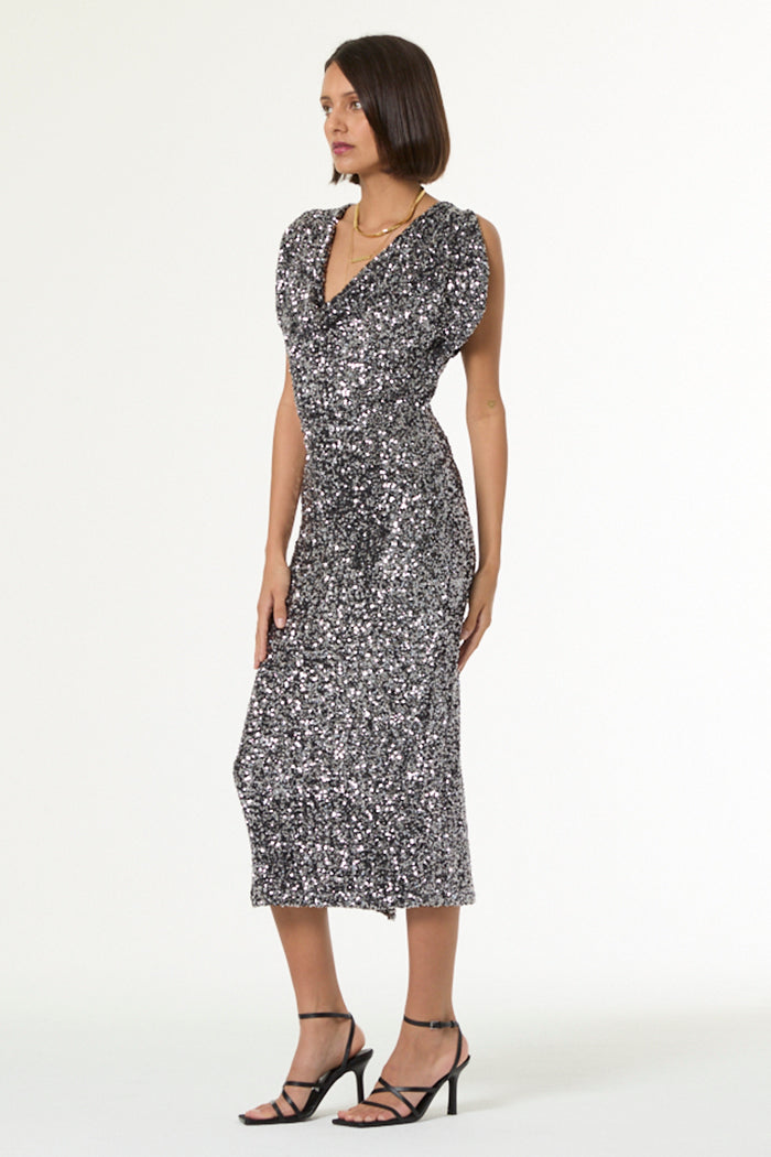 Rumia Midi Dress - Silver Sequin