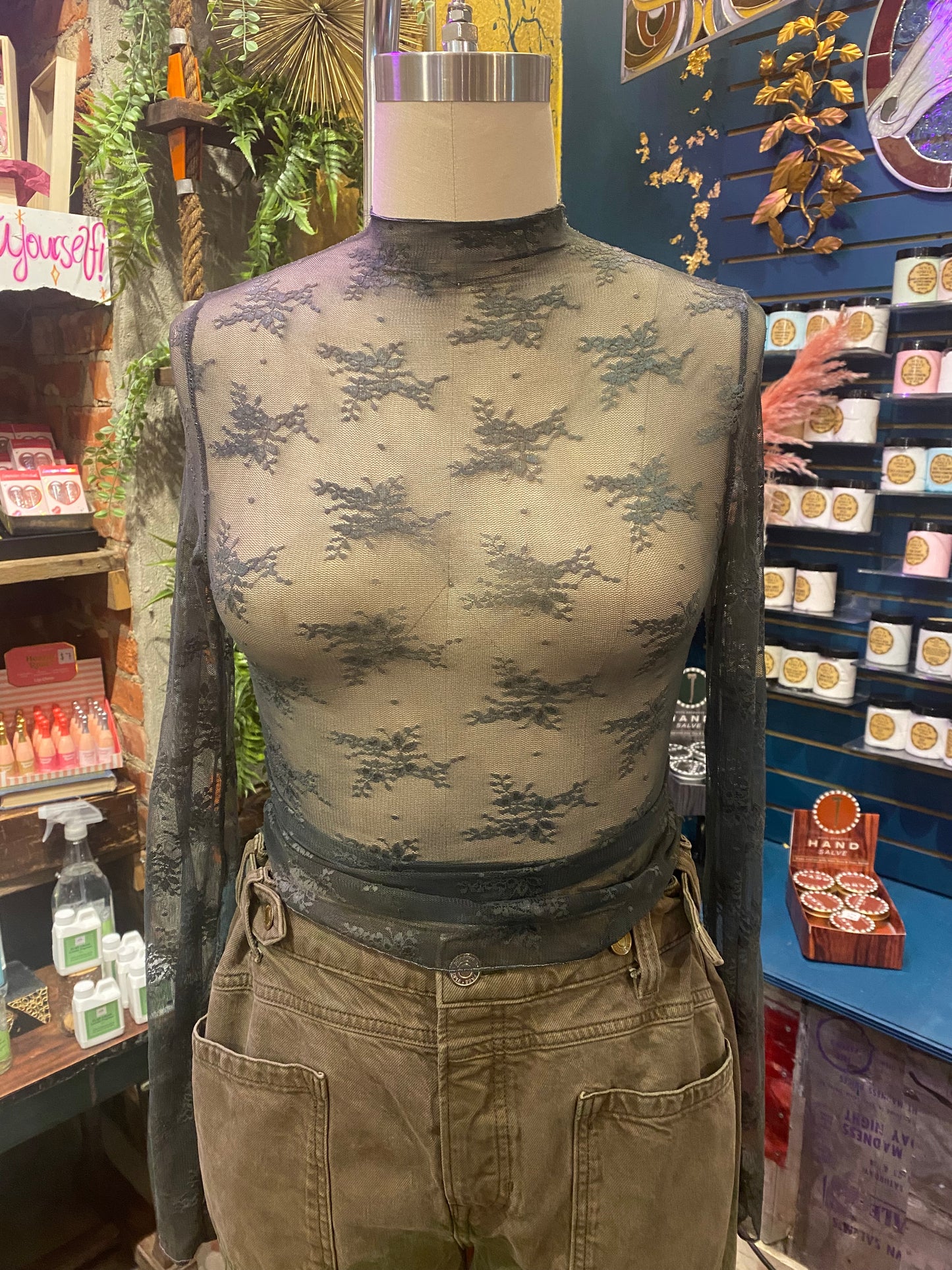 Custom Dyed Lace Top - Green Charcoal