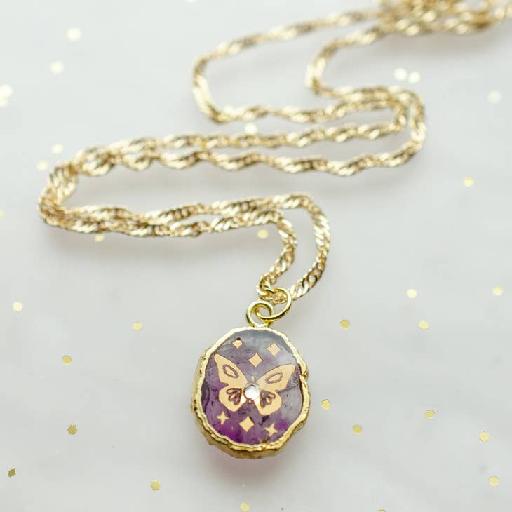 Amethyst Butterfly Necklace - La De Da