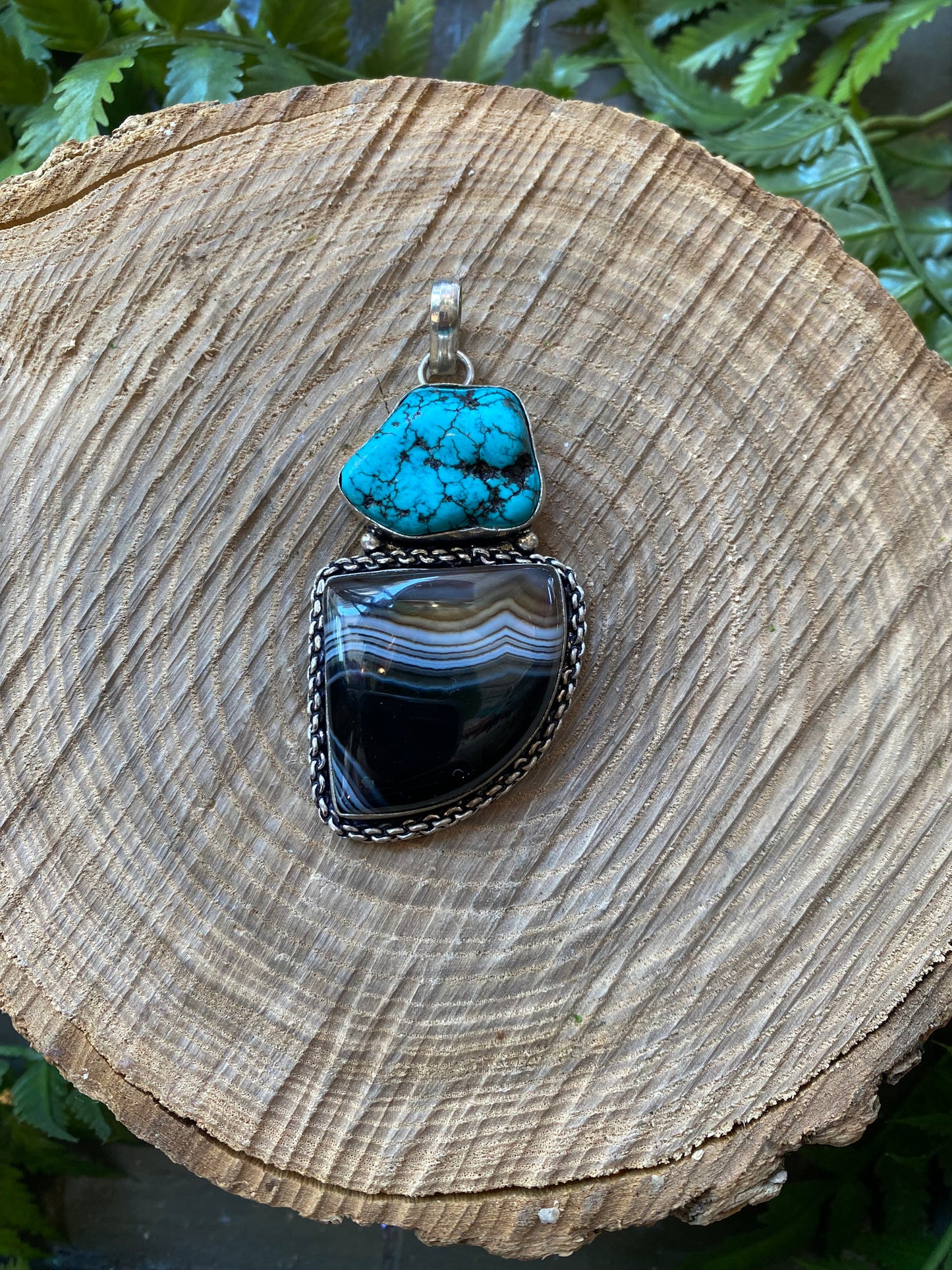 Compressed Turquoise Black Agate Pendant