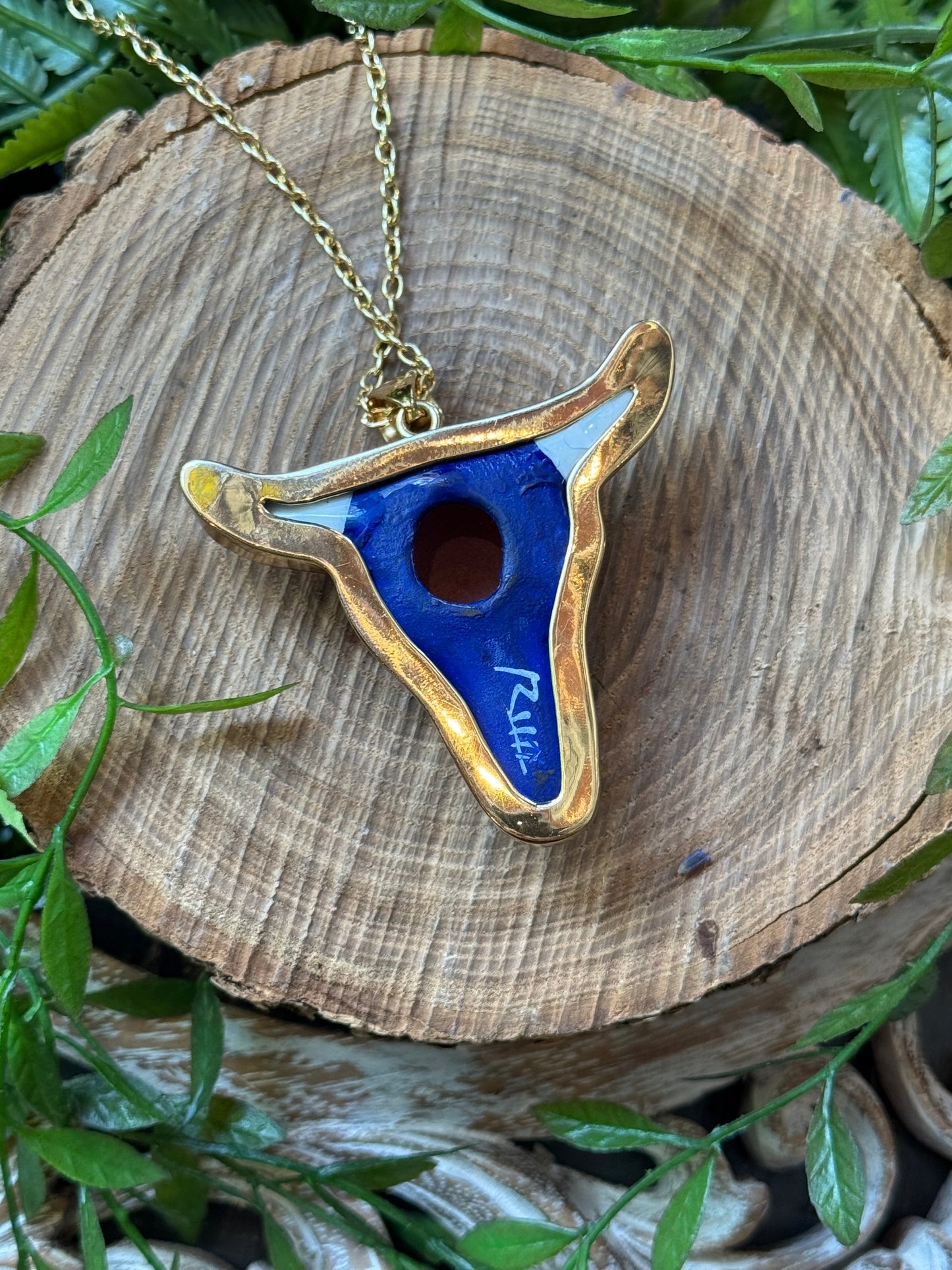 Hand Painted Ceramic Cow Skull Necklace