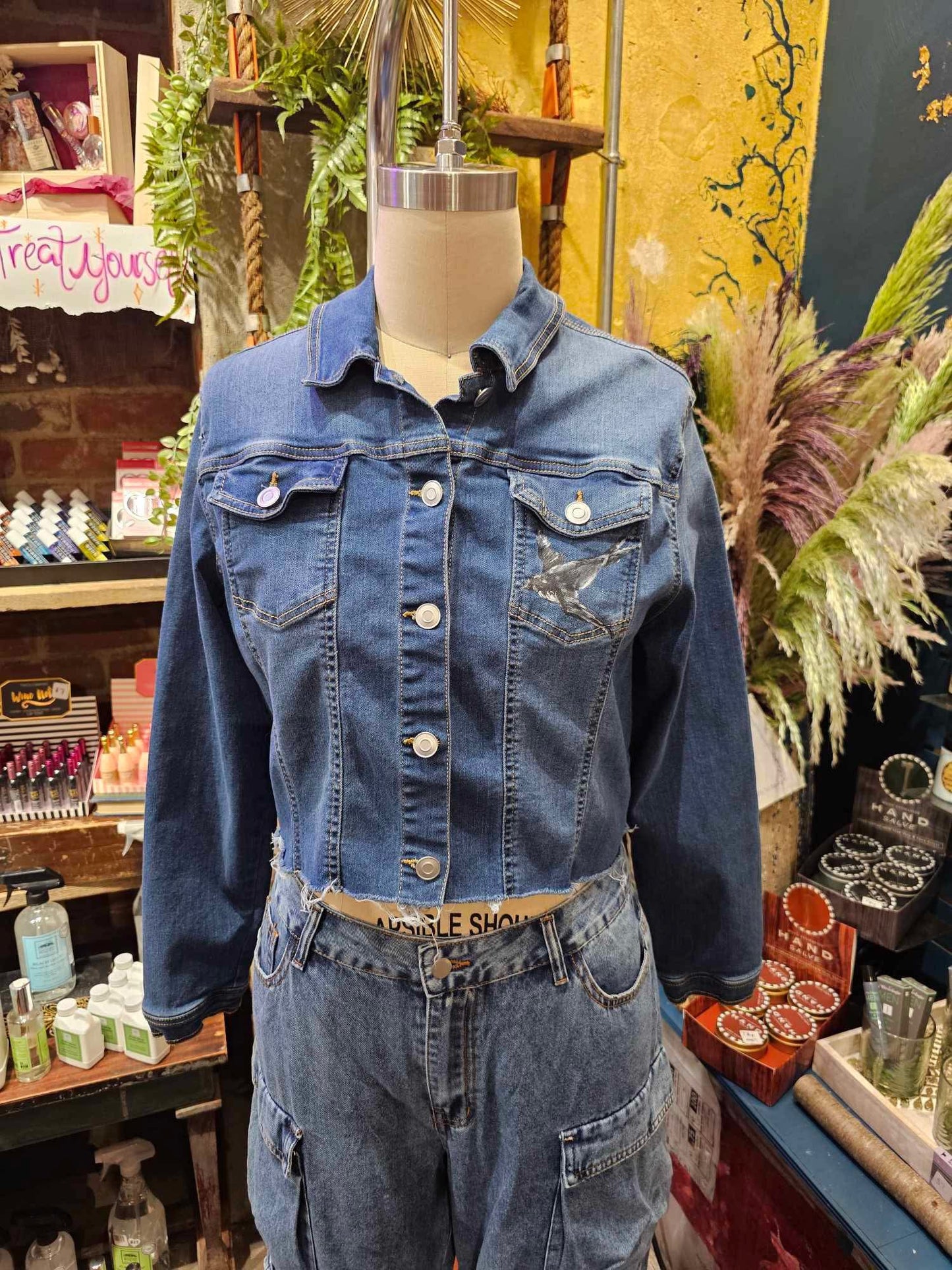 Cropped Denim Jacket- Handpainted & Upcycled - IH5*