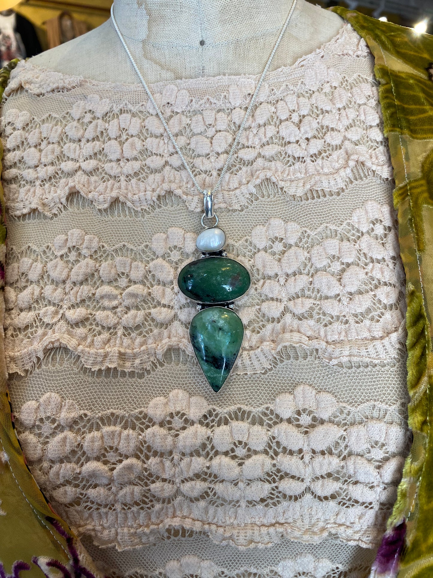 Double Green Jasper Pearl Pendant