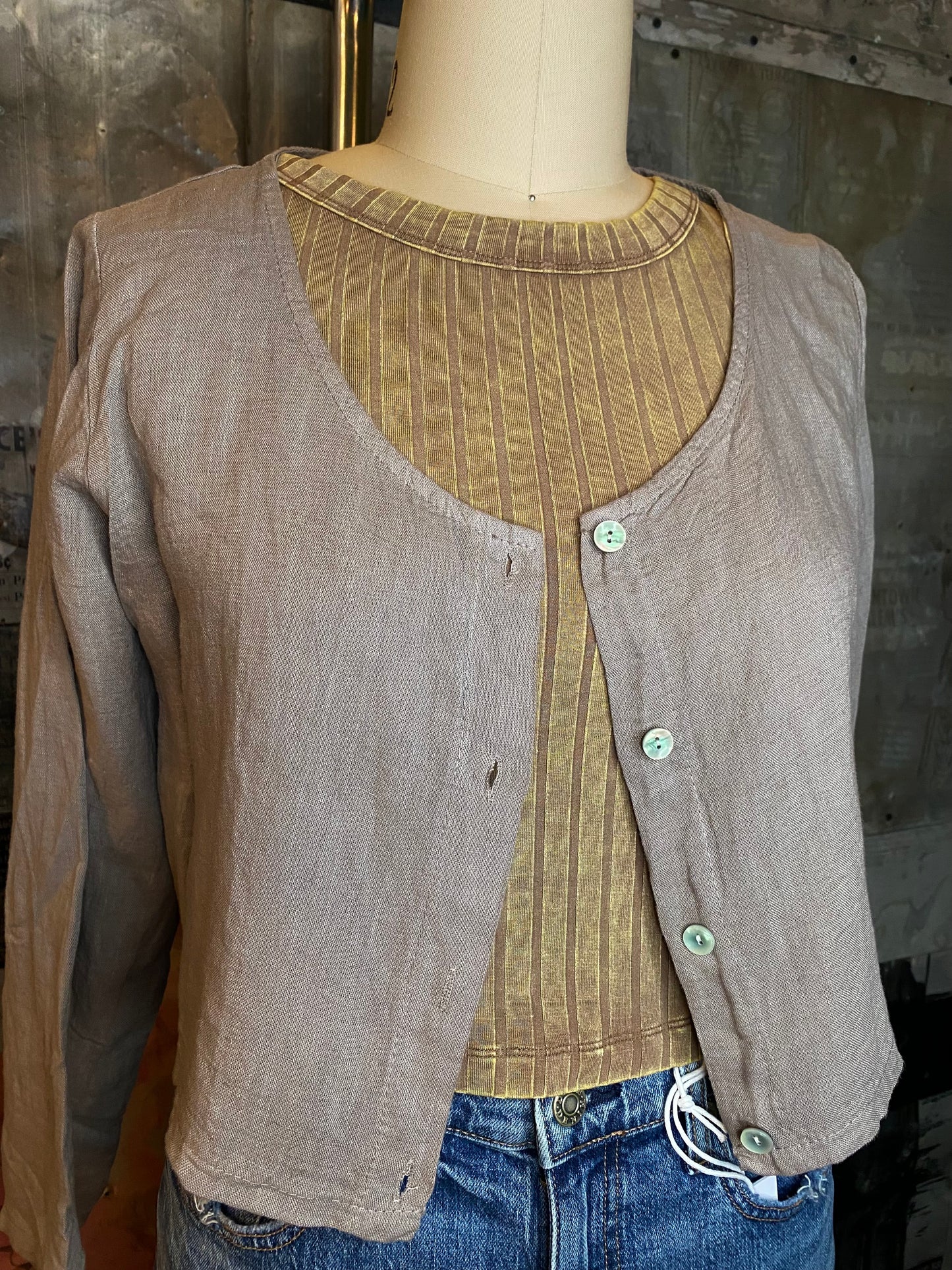 Linen, Crop Jacket - Taupe