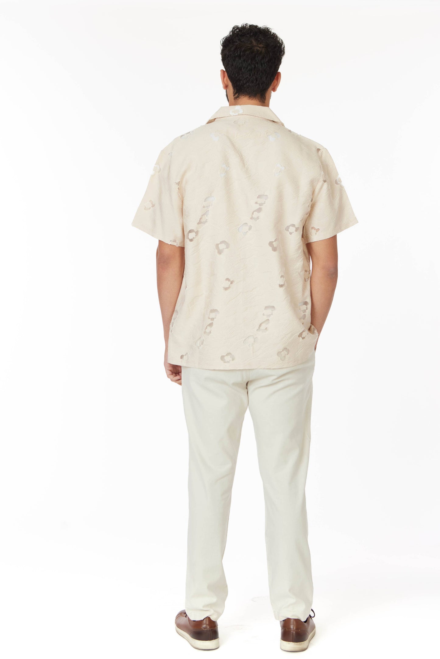 Textured Short Sleeve Men's Shirt - Ivory Floral