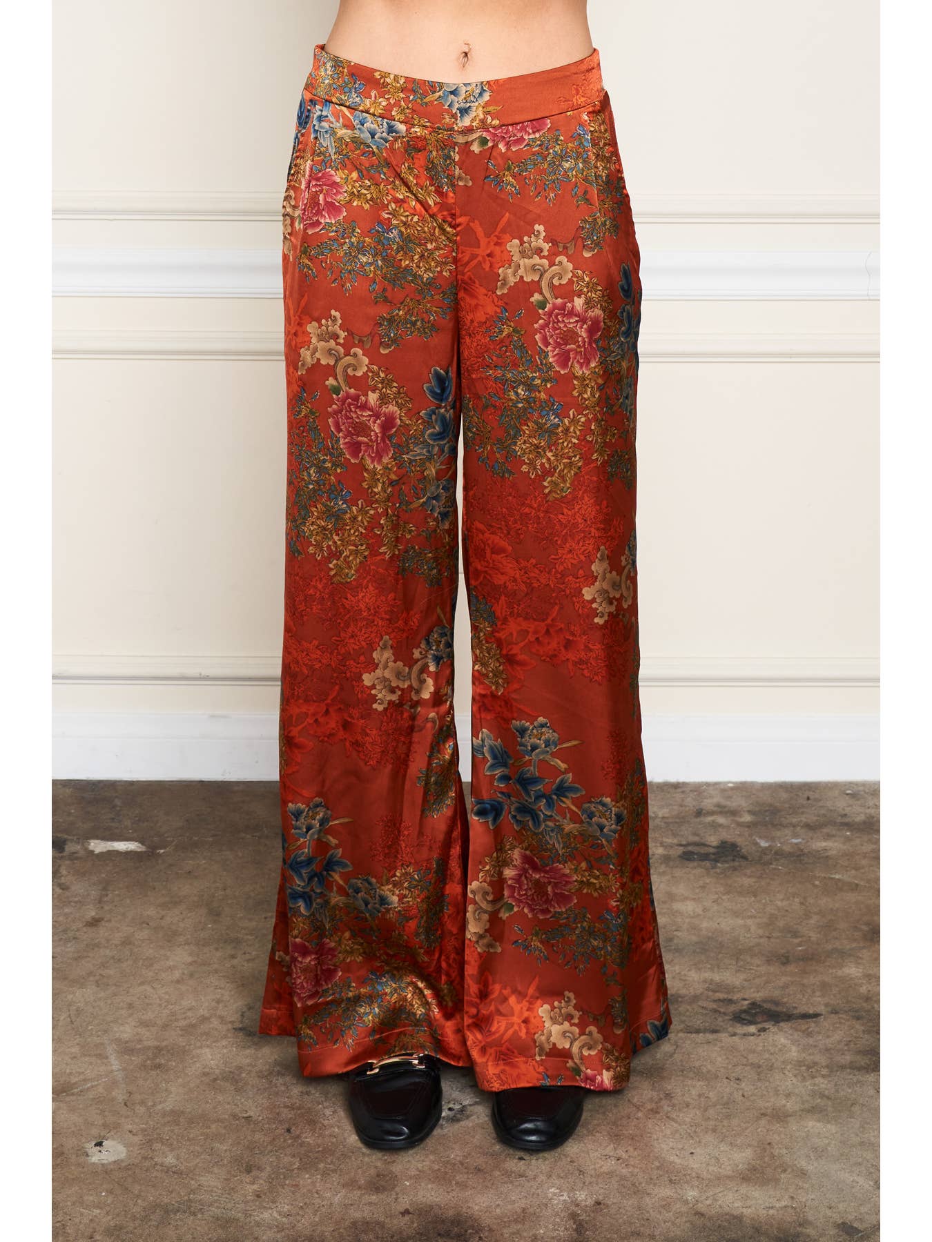 Satin Palazzo Pant - Rust Print