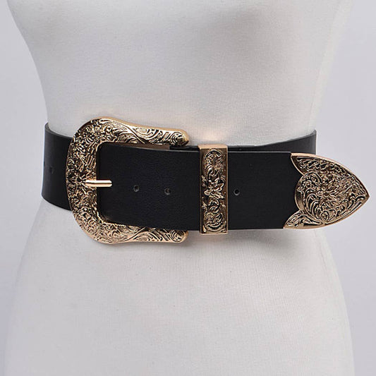 Swirl Metal Buckle Belt - Black Gold