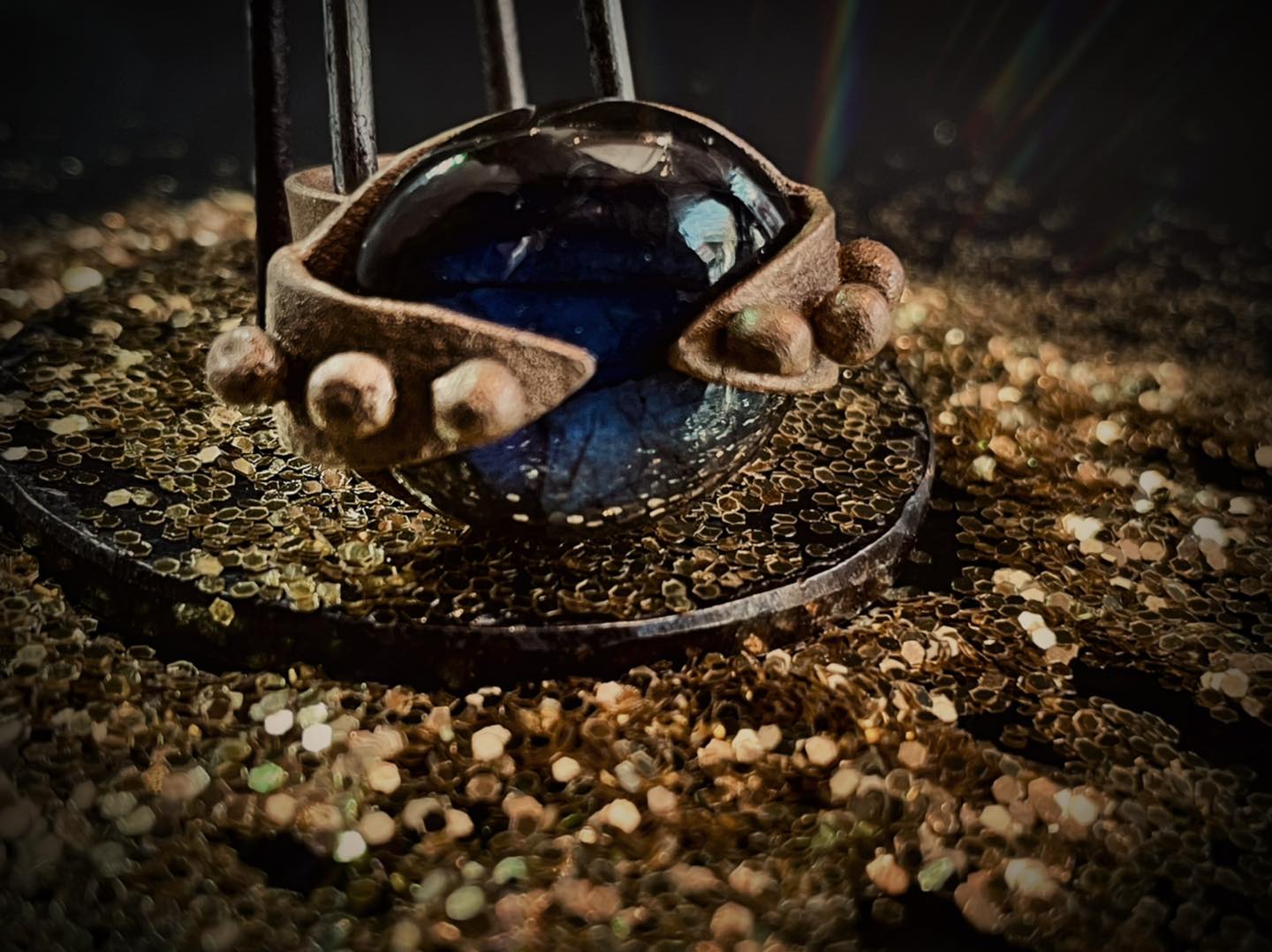 Polished Labradorite Studded Bronze Ring - La De Da