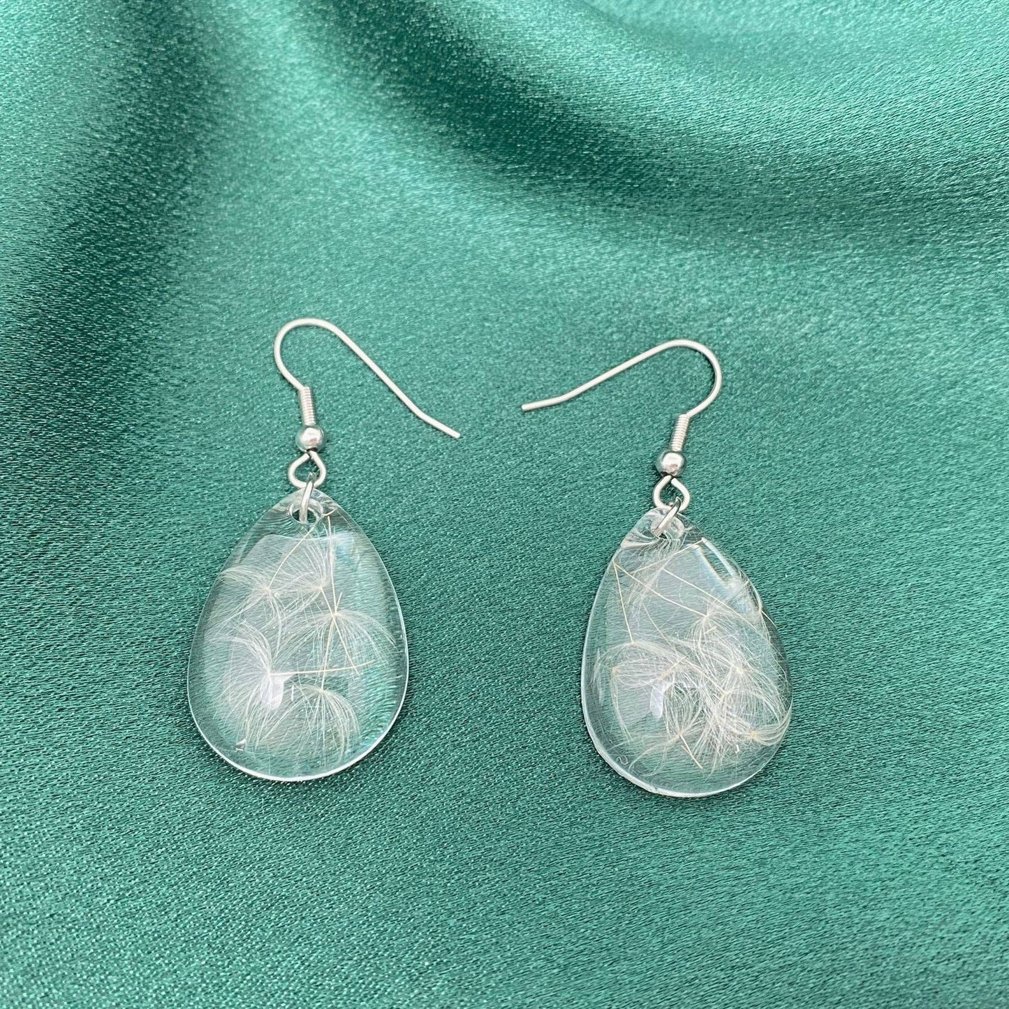 Dandelion Dried Plant Teardrop Dangle Earrings