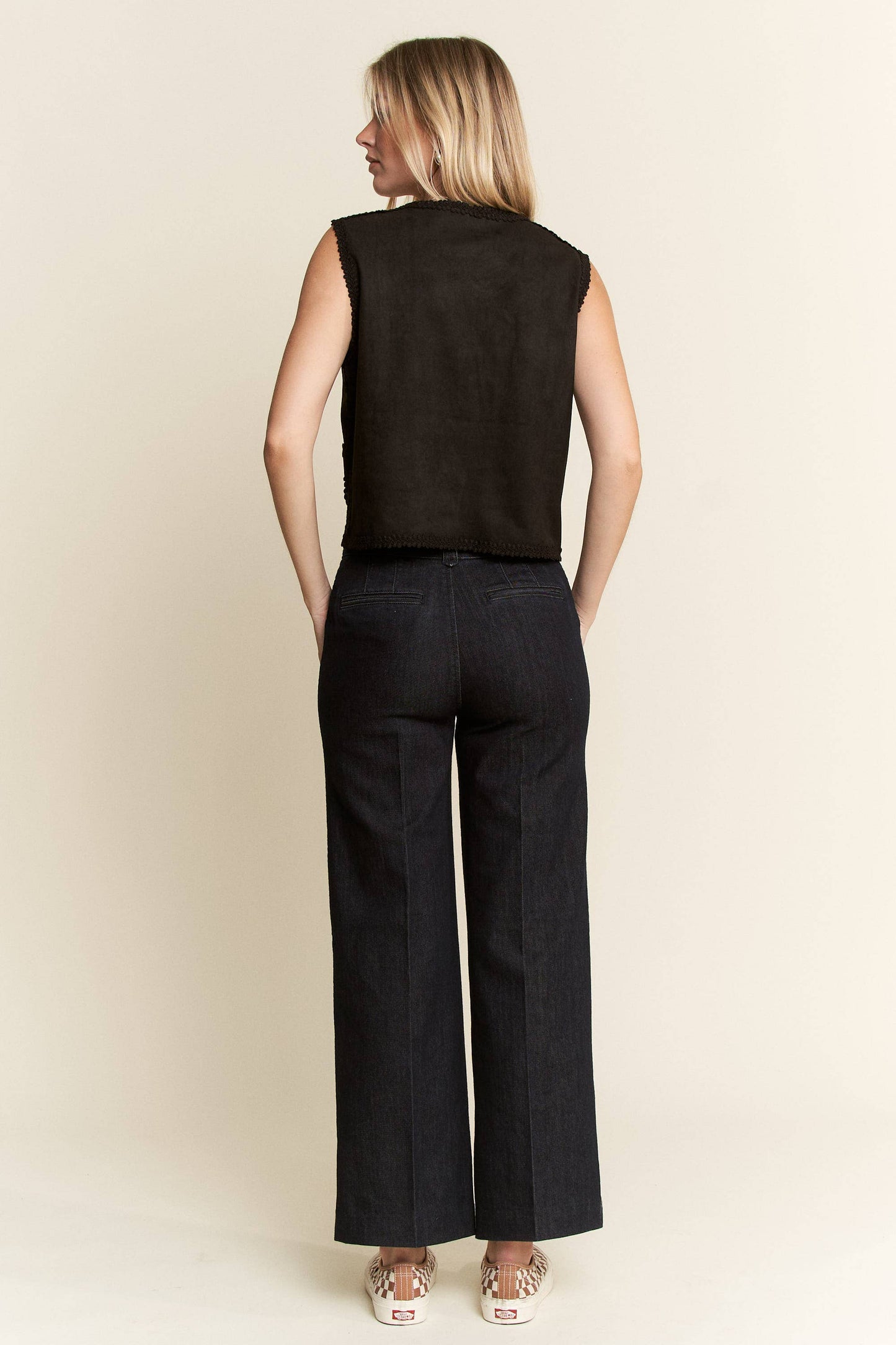 PLUS Suede Vest With Lace Trim - Black