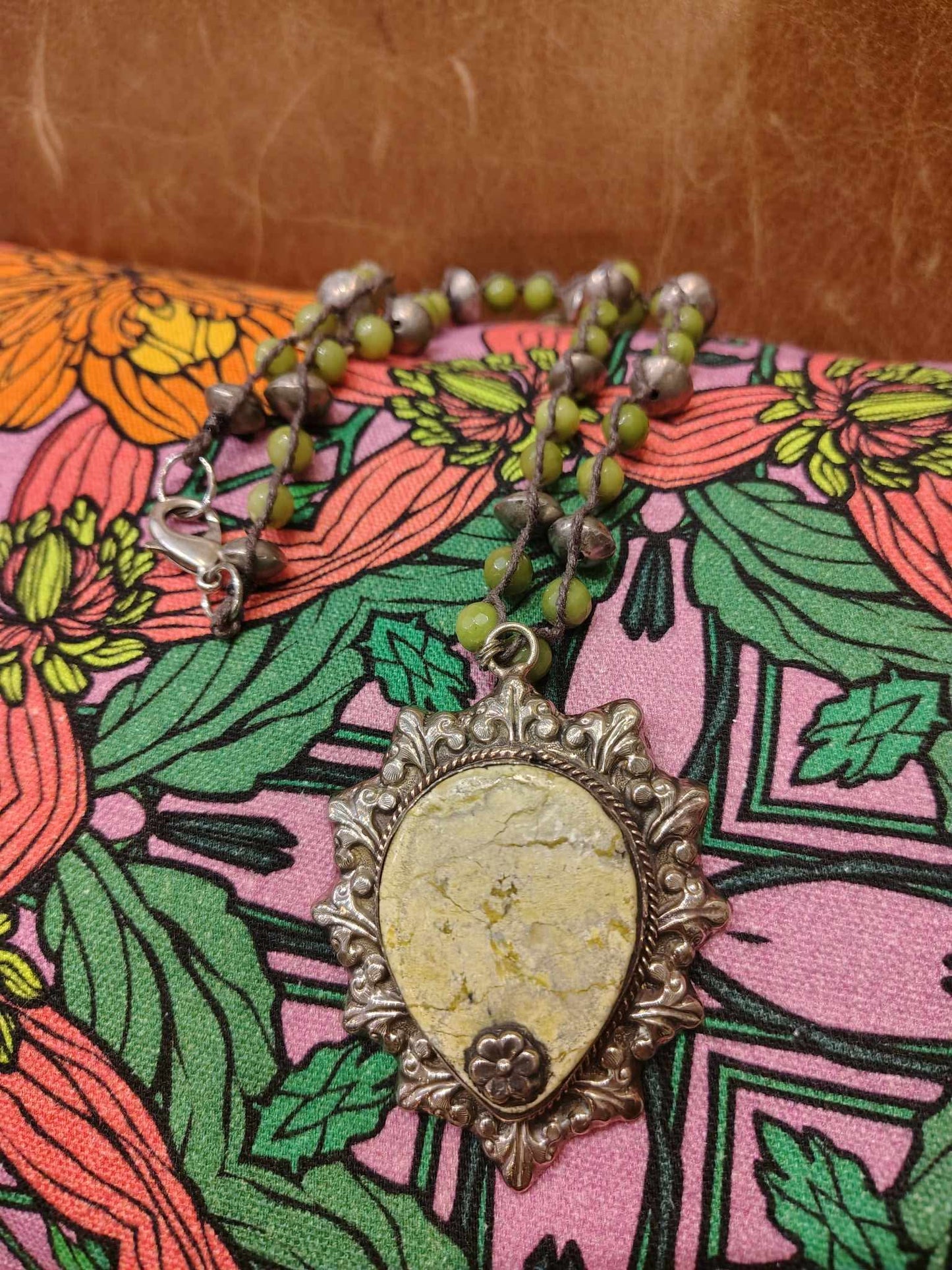 Green Jasper Pendant On Olive Jade Necklace