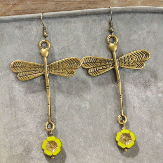 Sky Diving Dragonfly Dangle Drop Earrings