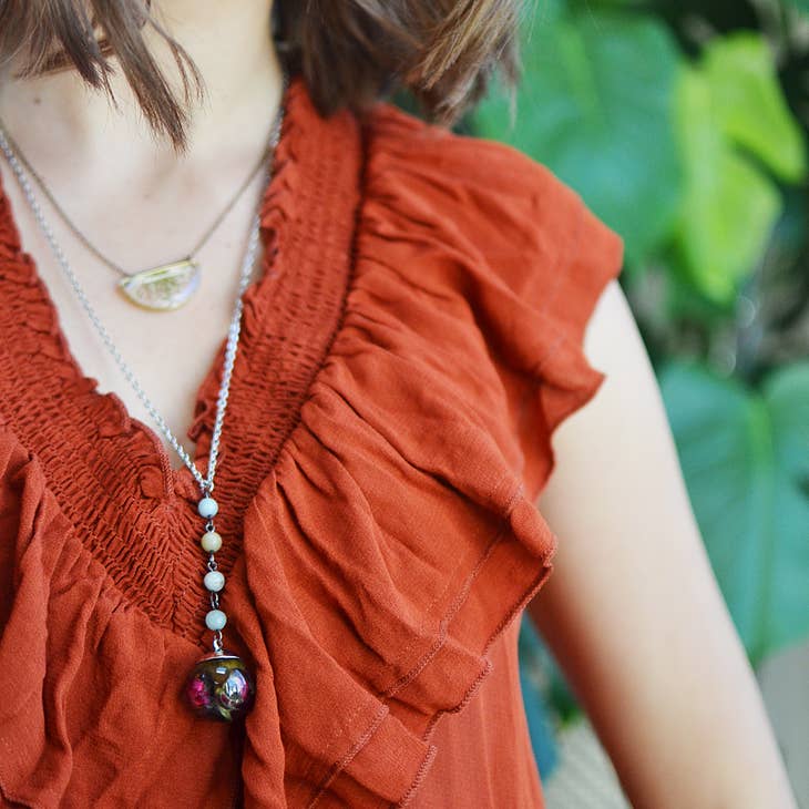 Pink Rice Flower Sphere Necklace - La De Da