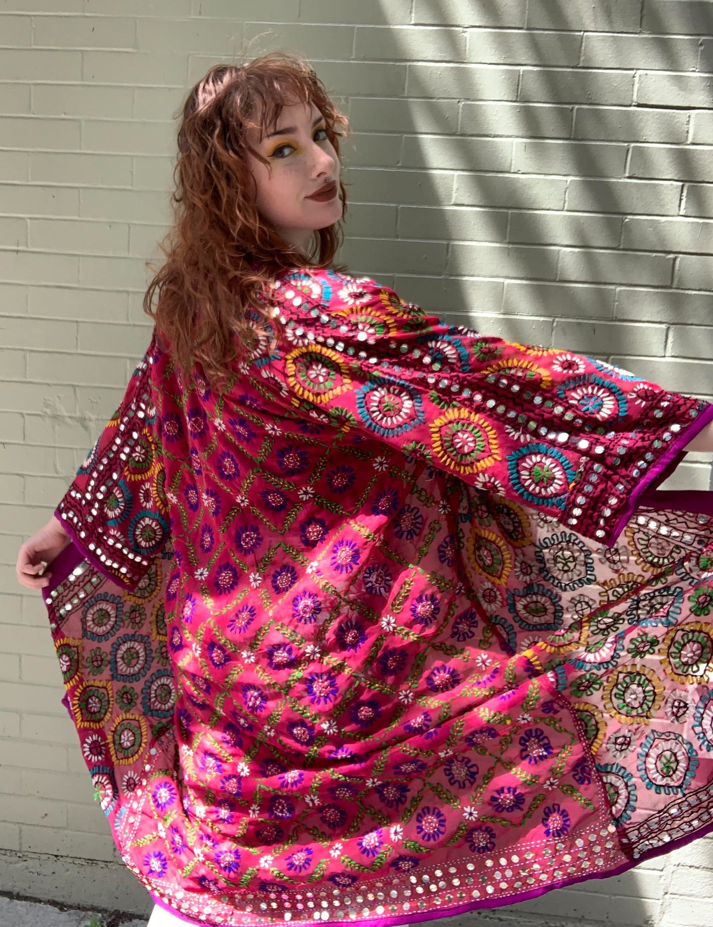 Embellished Embroidered Kimono - Pink/Orange - La De Da