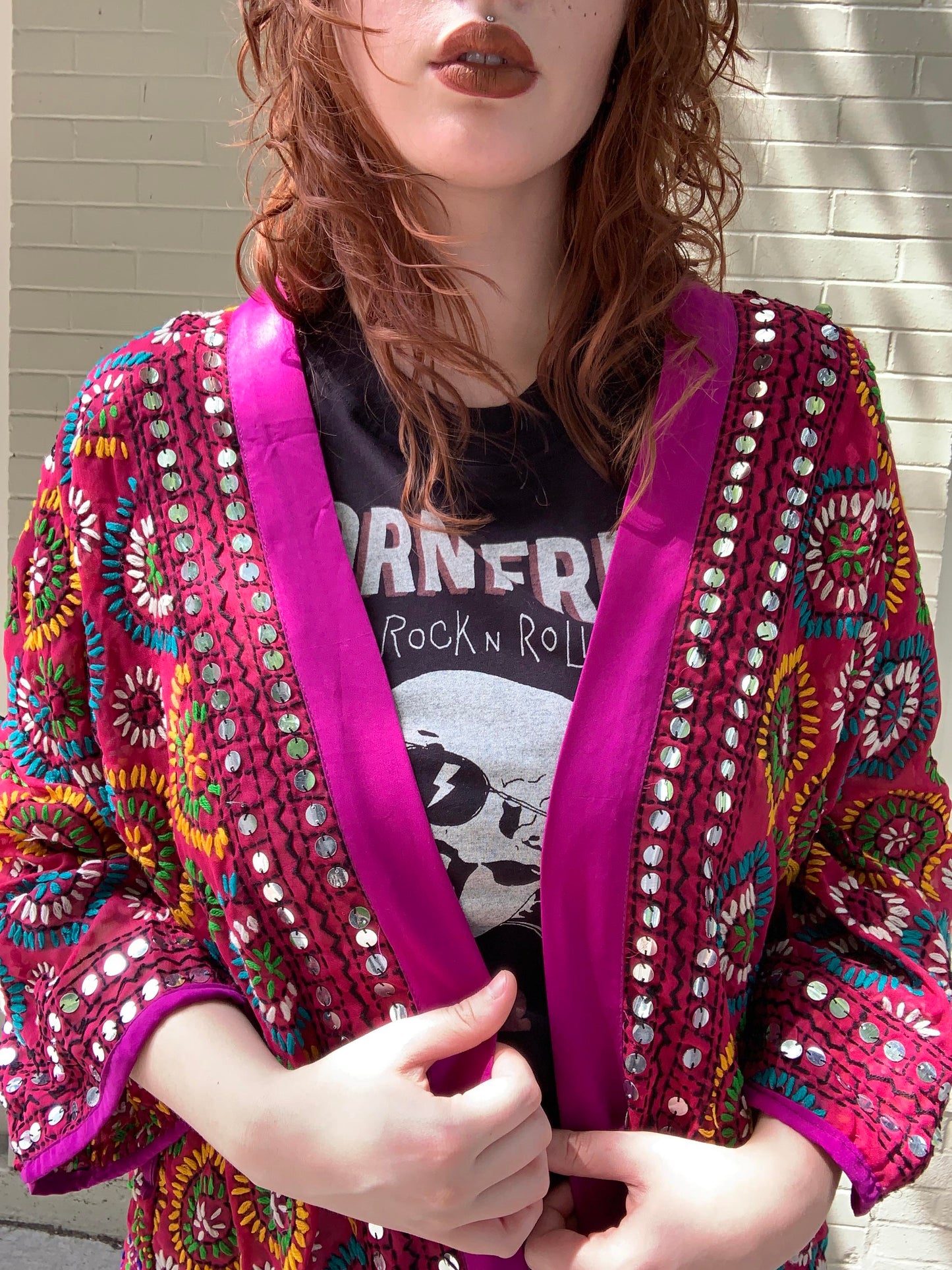 Embellished Embroidered Kimono - Pink/Orange - La De Da