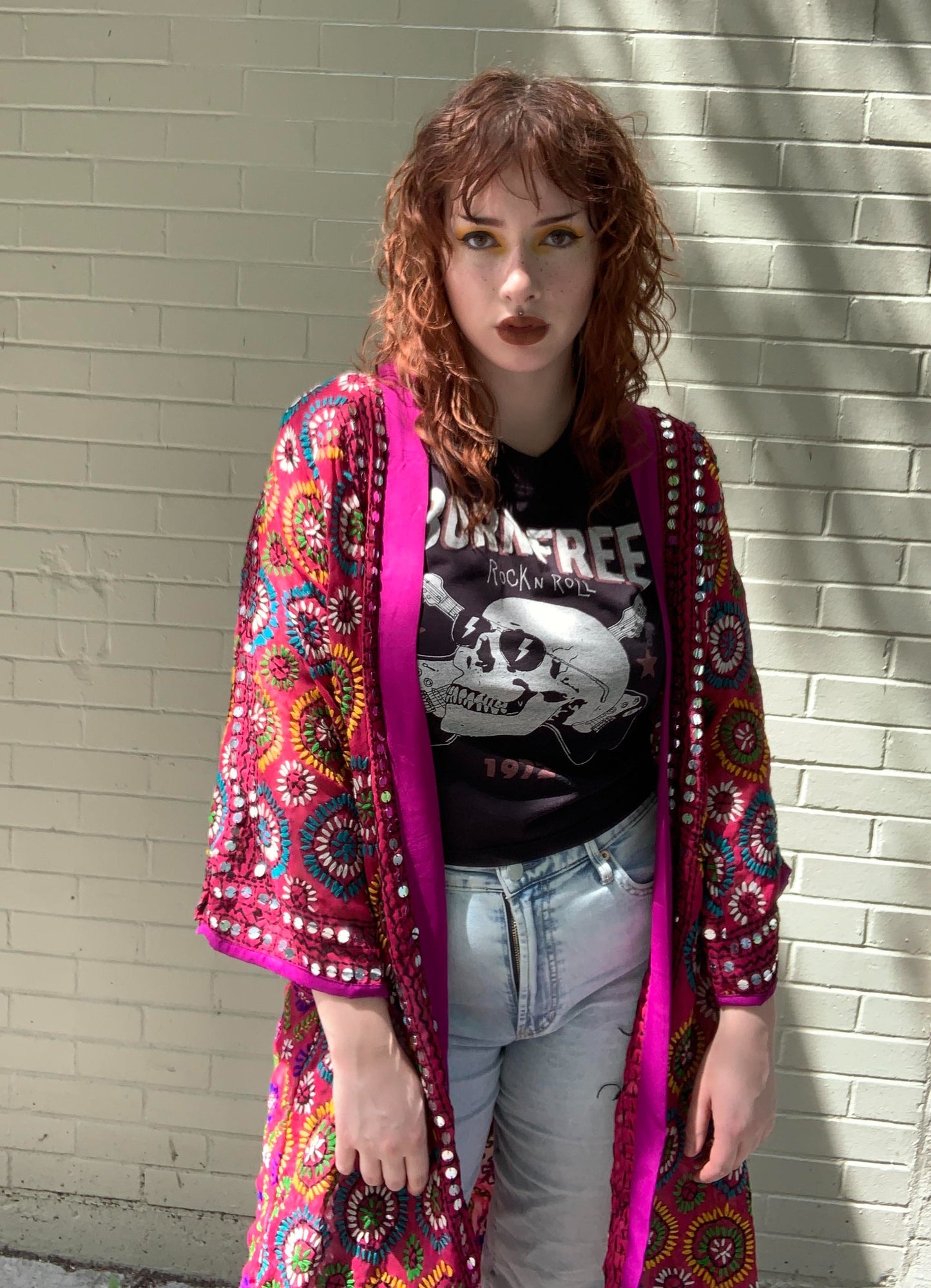 Embellished Embroidered Kimono - Pink/Orange - La De Da