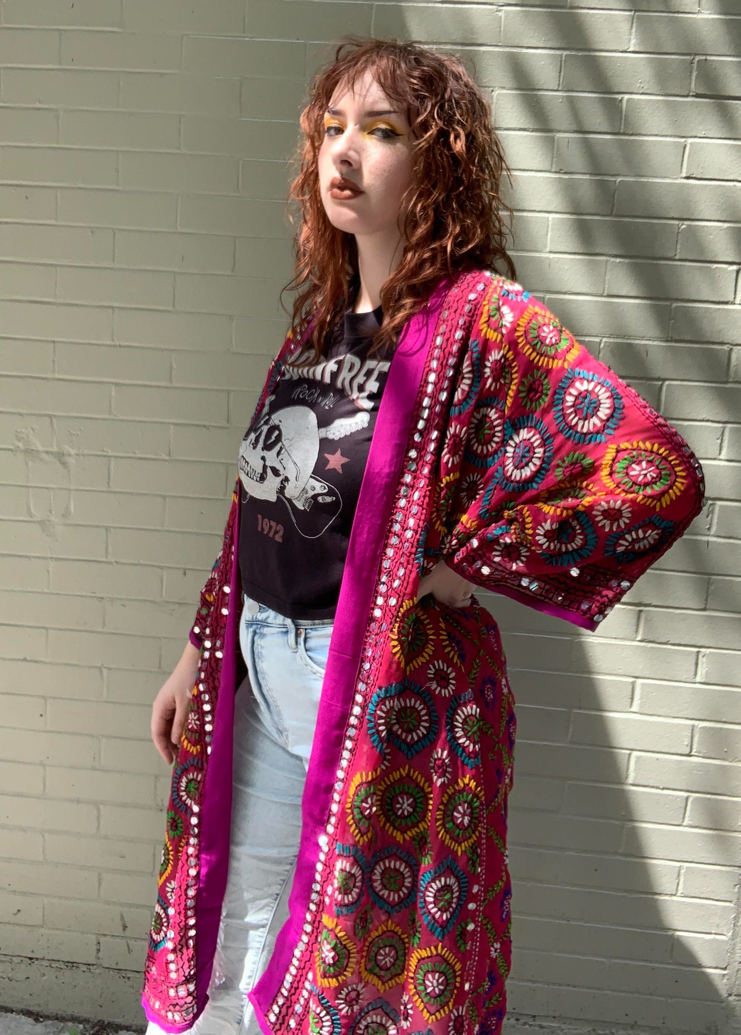 Embellished Embroidered Kimono - Pink/Orange - La De Da
