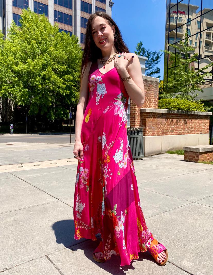 Golden Bouquet Silk Slip Dress - La De Da