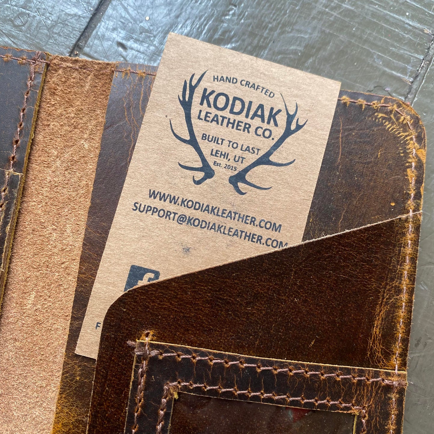 Antique Brown Leather Checkbook Wallet - La De Da