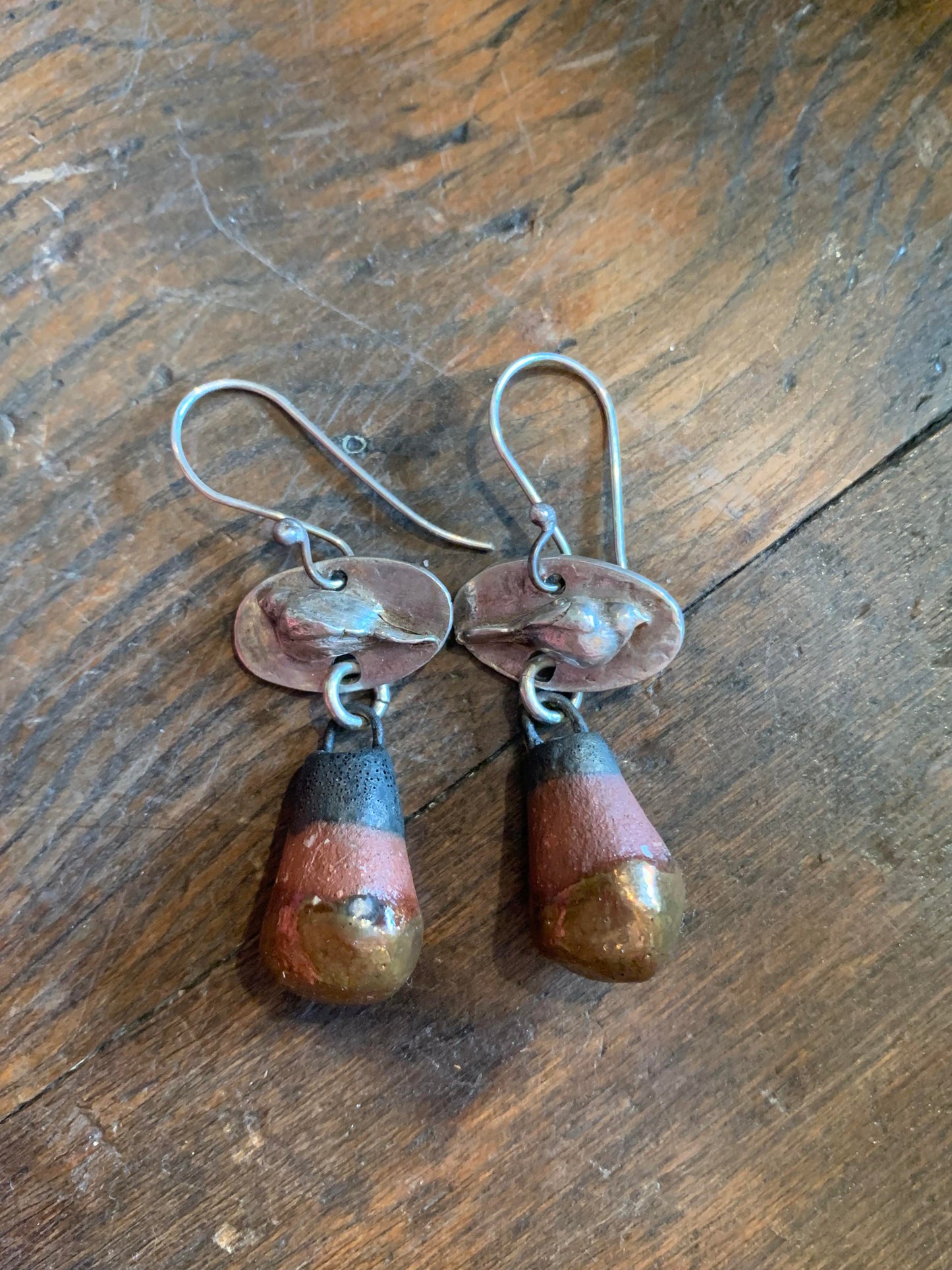 Ceramic Teardrop Fine Silver Bird Earrings* - La De Da