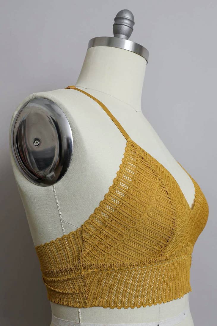 Yellow Ribbed Lace Racerback Bralette - La De Da