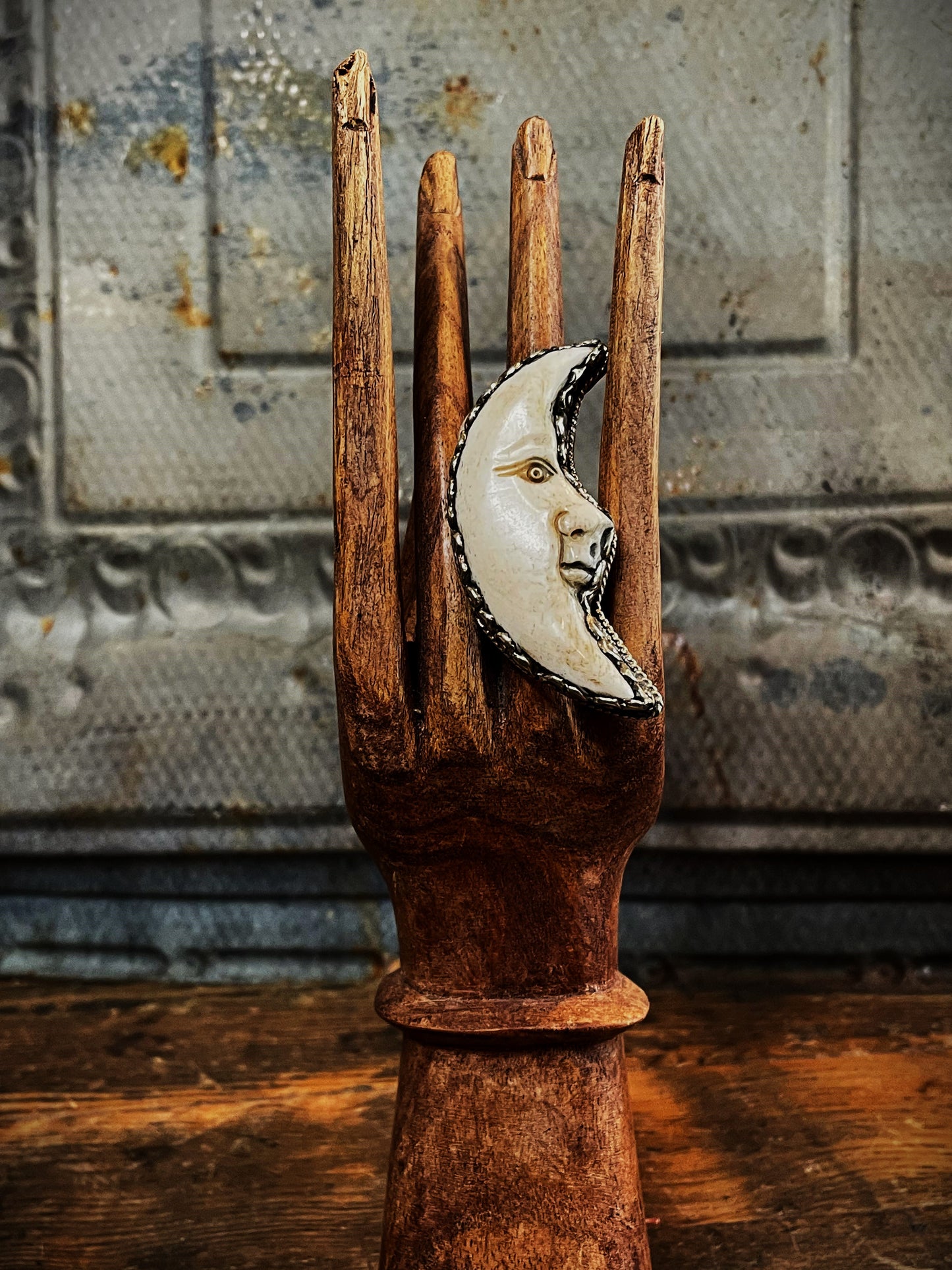 Carved Cresent Moon Adjustable Ring - La De Da