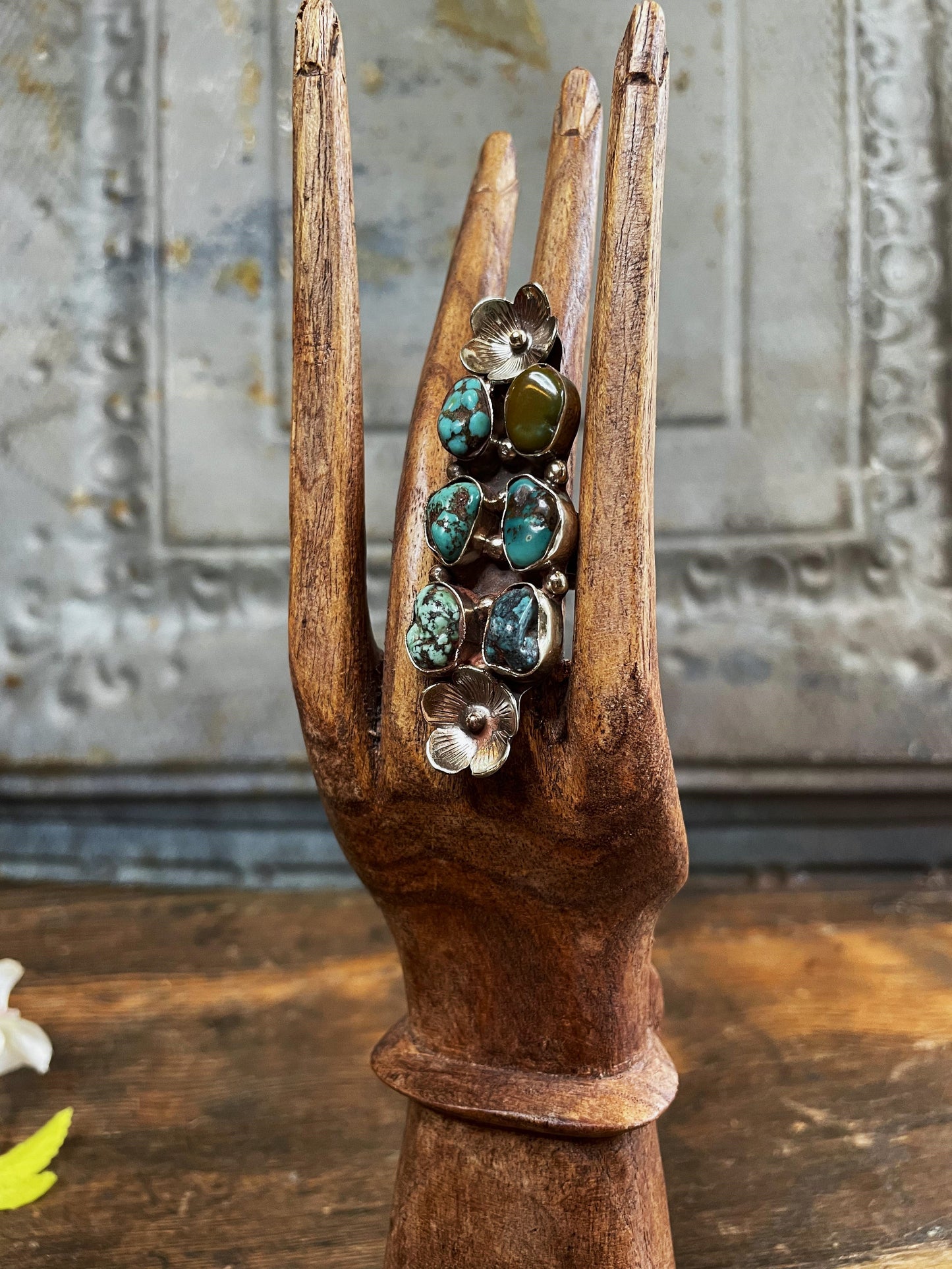 Turqouise Blooms Tibetian Silver Ring - La De Da