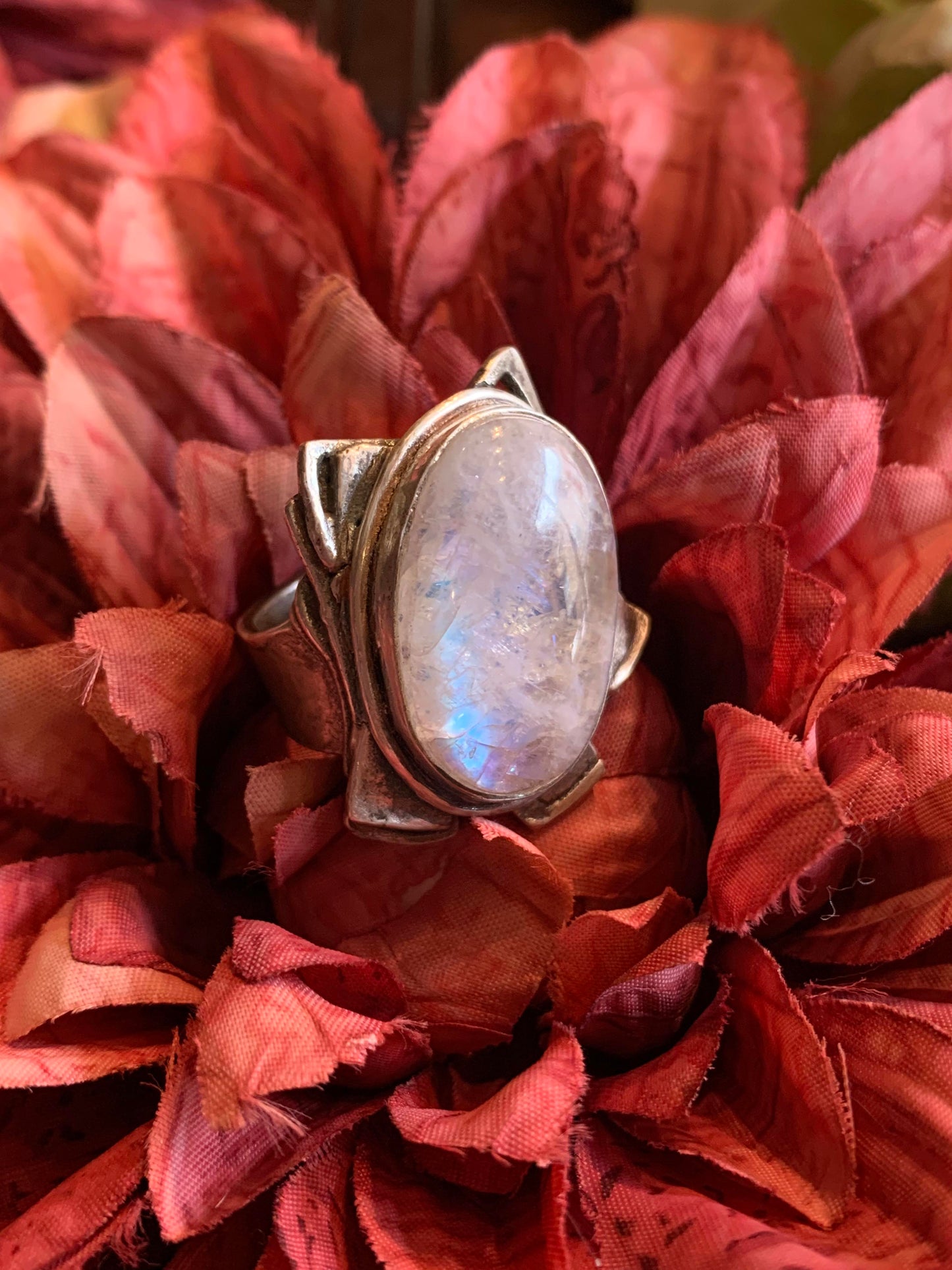 Oval Rainbow Moonstone Fine Silver Ring* - La De Da
