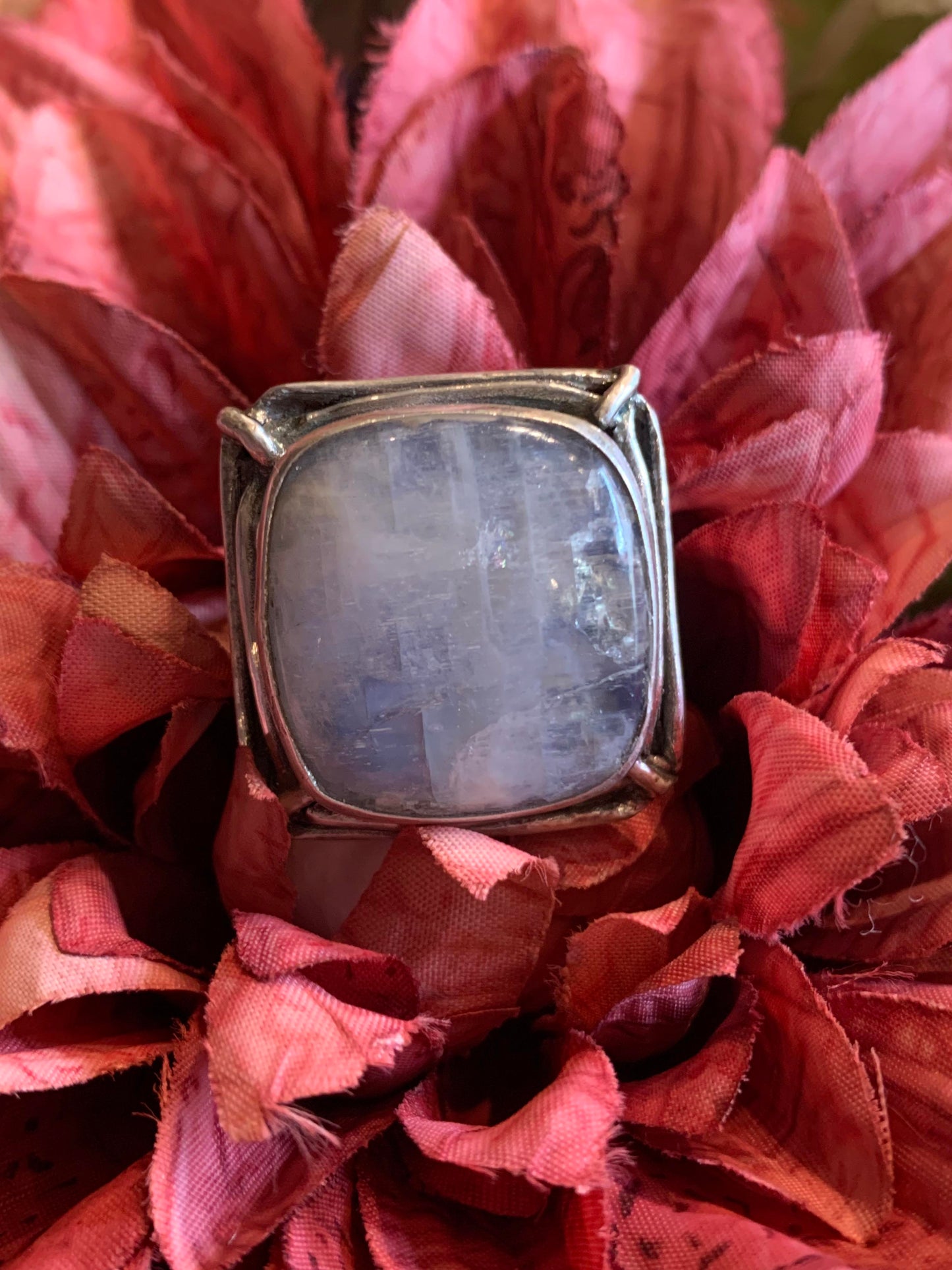 Square Rainbow Moonstone Fine Silver Ring* - La De Da