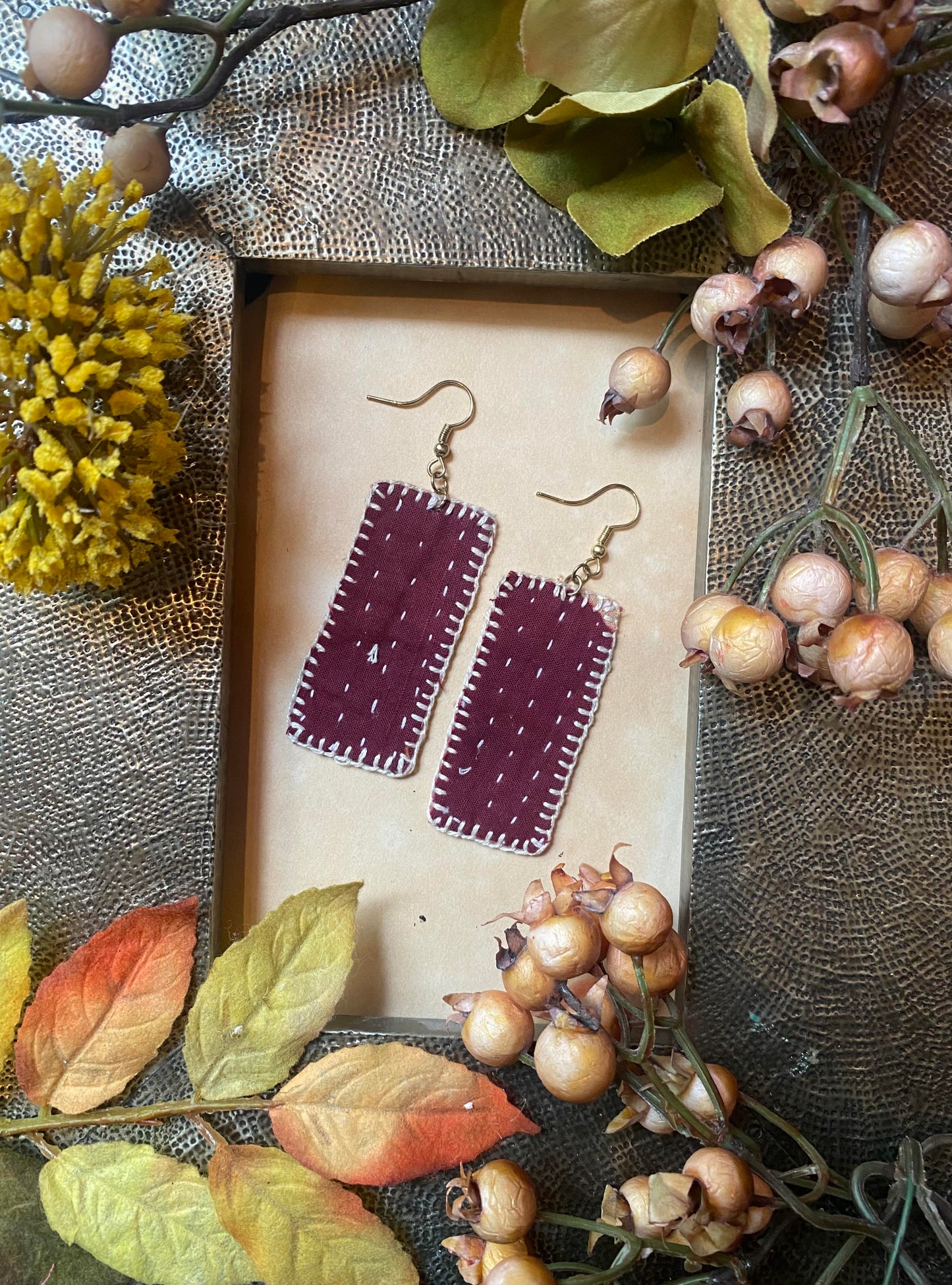 Citri Wash Reversible Kantha Patch Earrings - La De Da