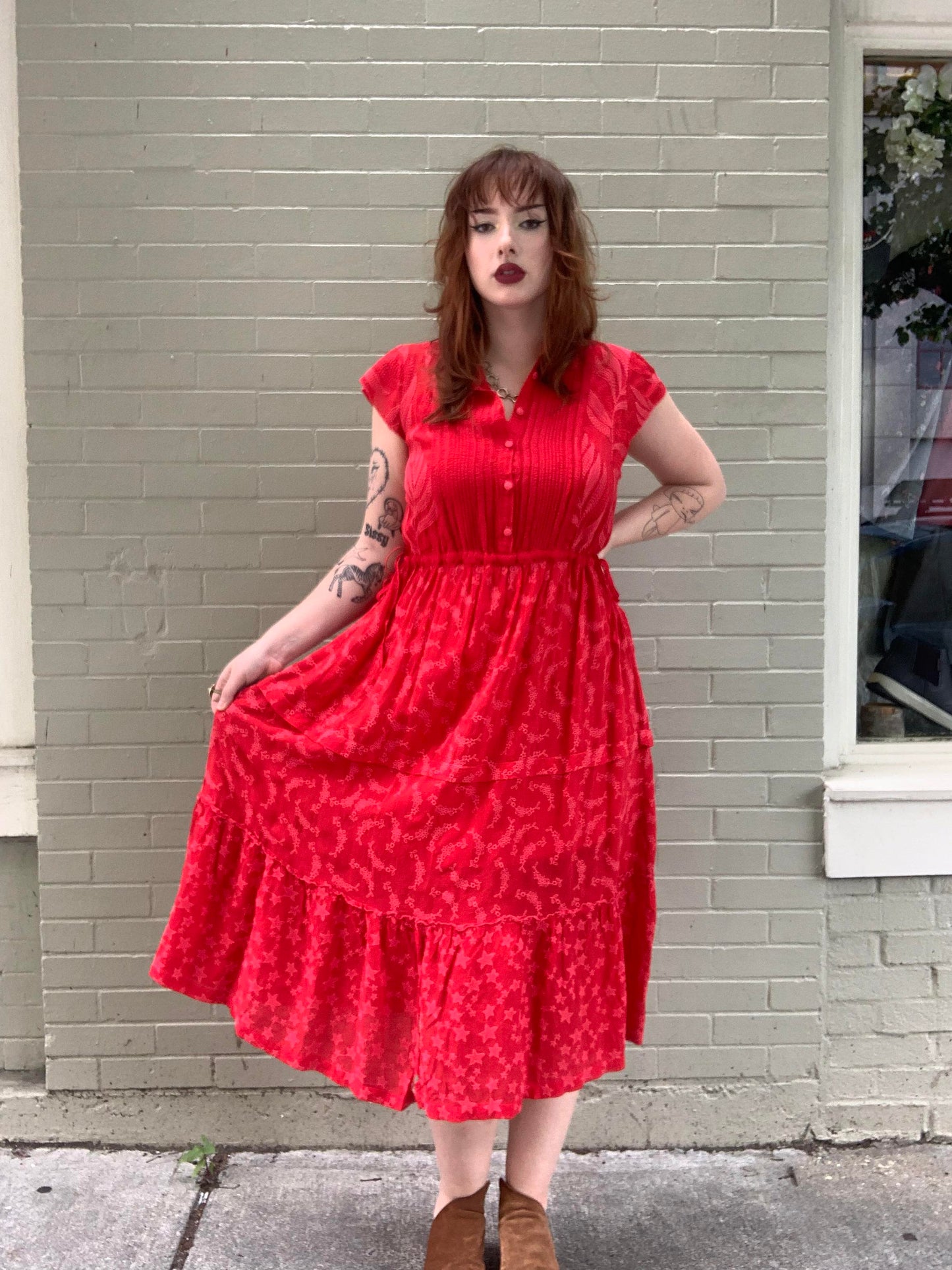 Vitaly Tiered Embroidered Midi Dress - La De Da