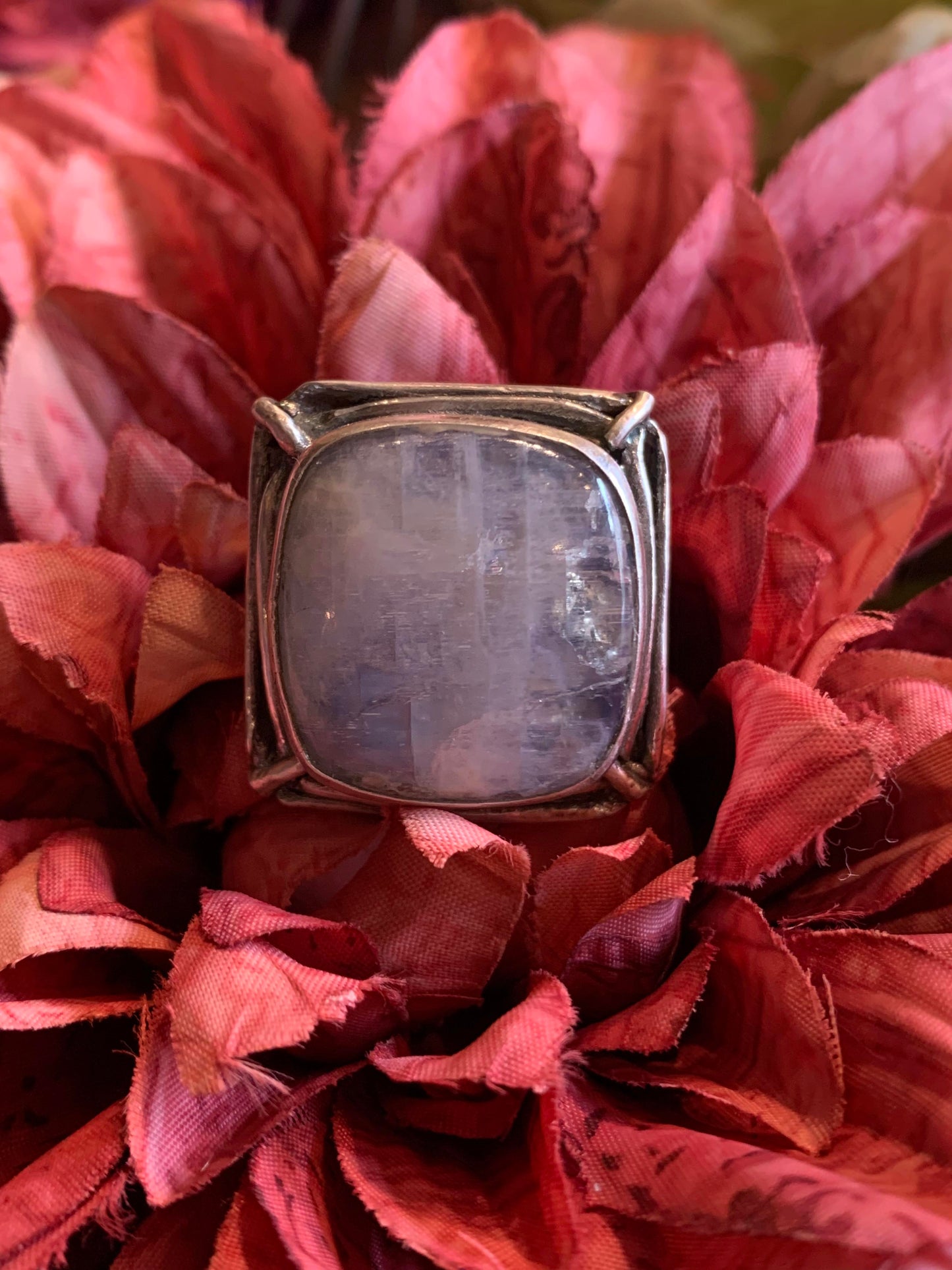 Square Rainbow Moonstone Fine Silver Ring* - La De Da