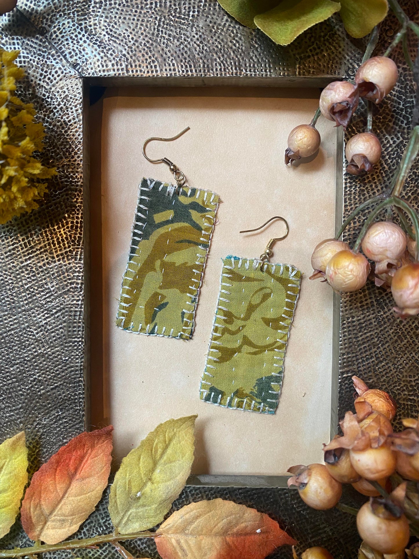 Stripe Floral Drop Reversible Kantha Patch Earrings - La De Da