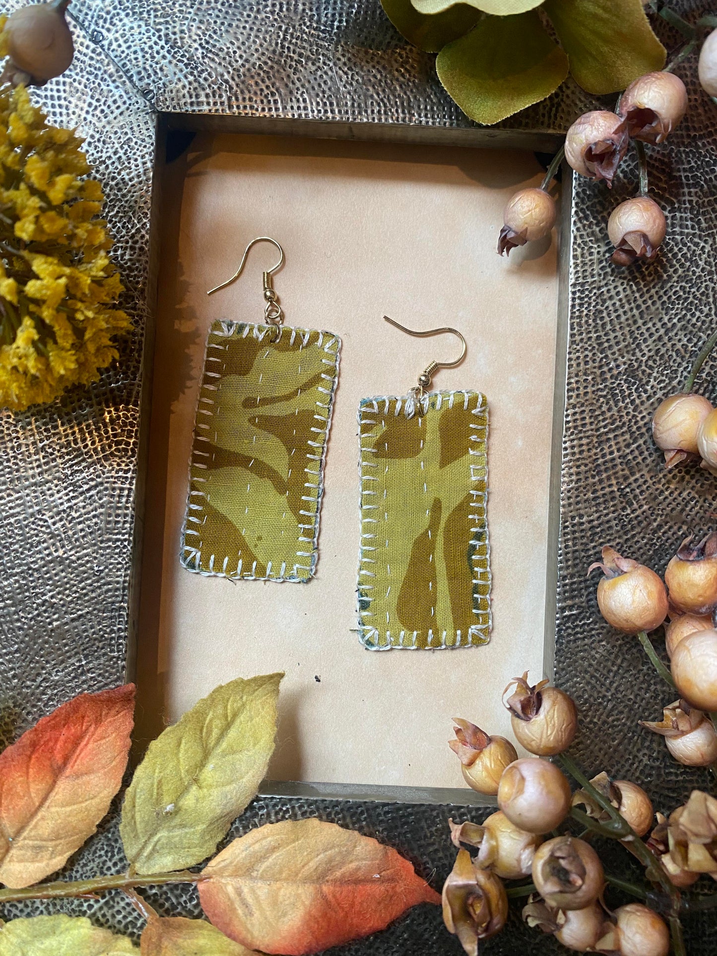 Blush & Blue Stripe Reversible Kantha Patch Earrings - La De Da