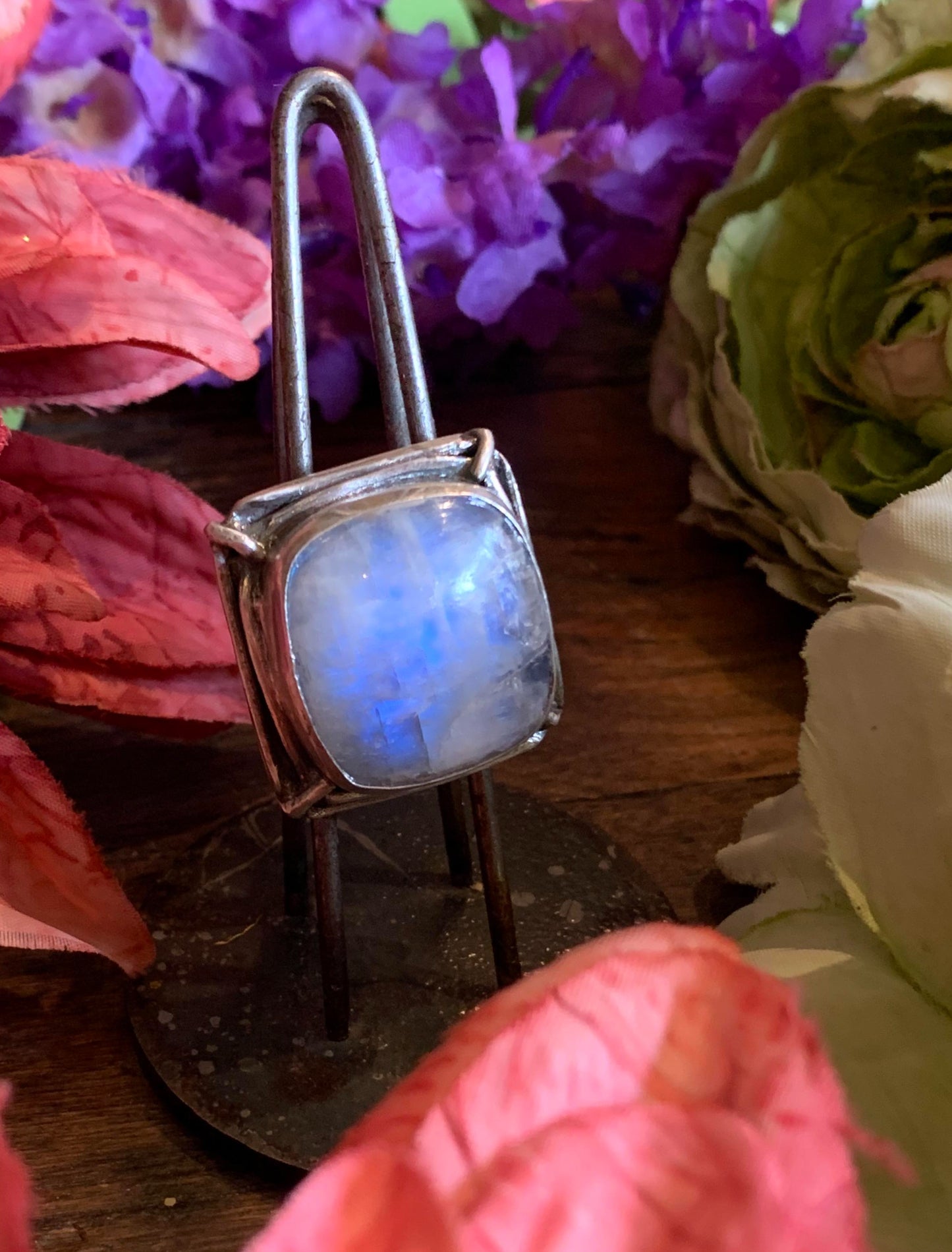 Square Rainbow Moonstone Fine Silver Ring* - La De Da