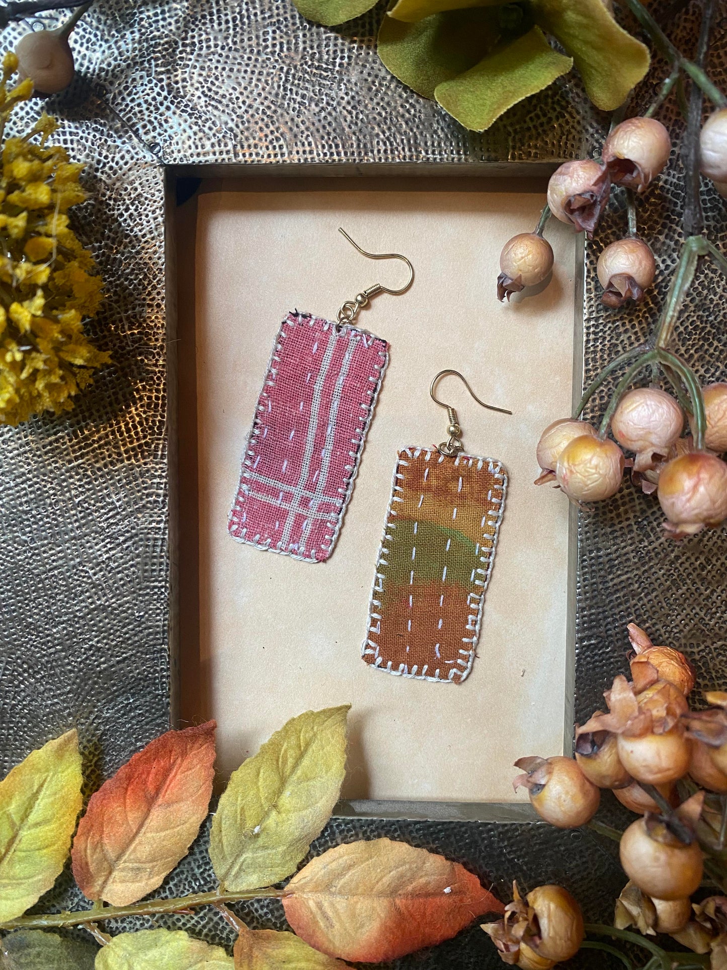 Soft Wash Reversible Kantha Patch Earrings - La De Da
