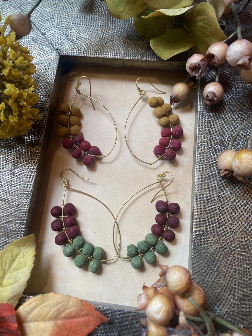 Sunflowers & Wine Kantha Bead Earrings - La De Da